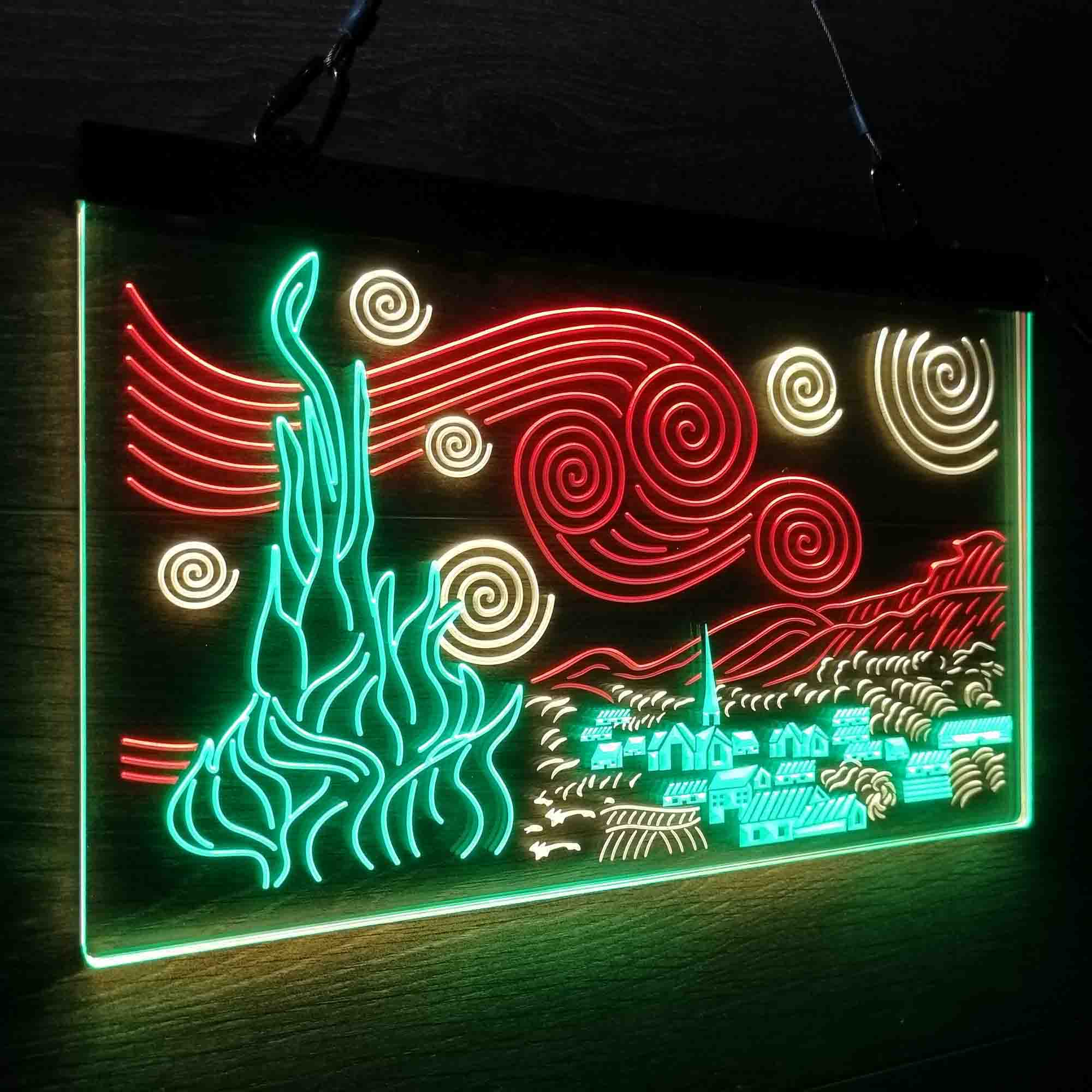 The Starry Night Van Gogh Neon 3-Color LED Sign