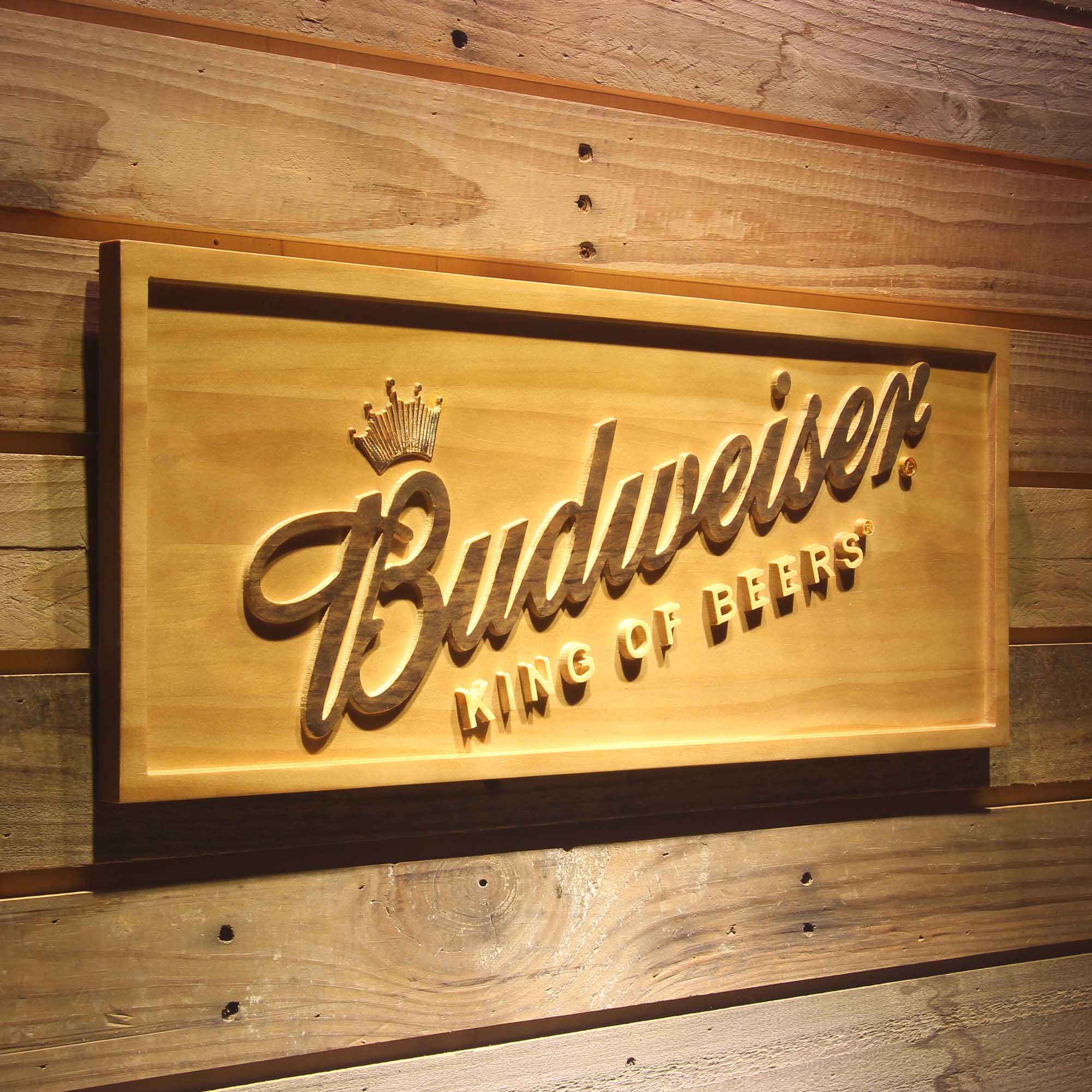 Budweiser King of Beer 3D Wooden Engrave Sign