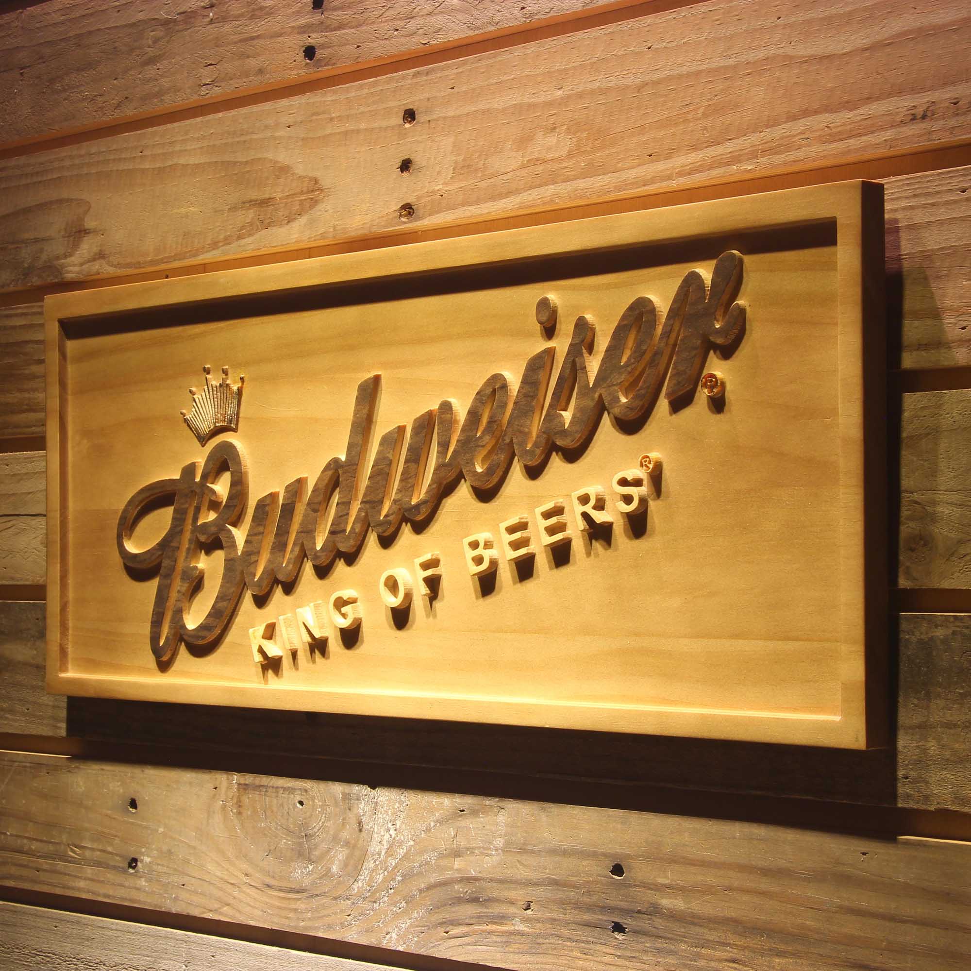 Budweiser King of Beer 3D Wooden Engrave Sign