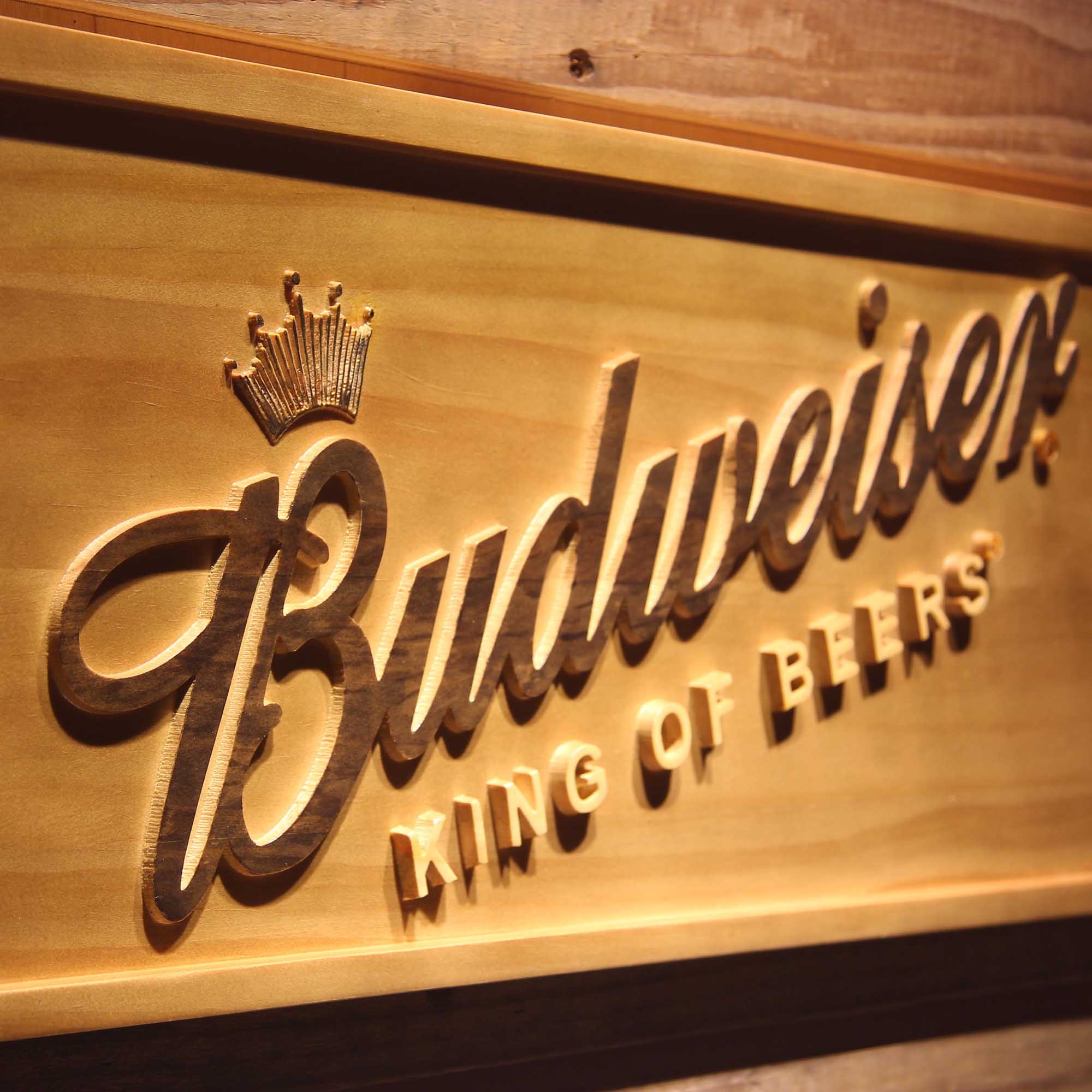 Budweiser King of Beer 3D Wooden Engrave Sign