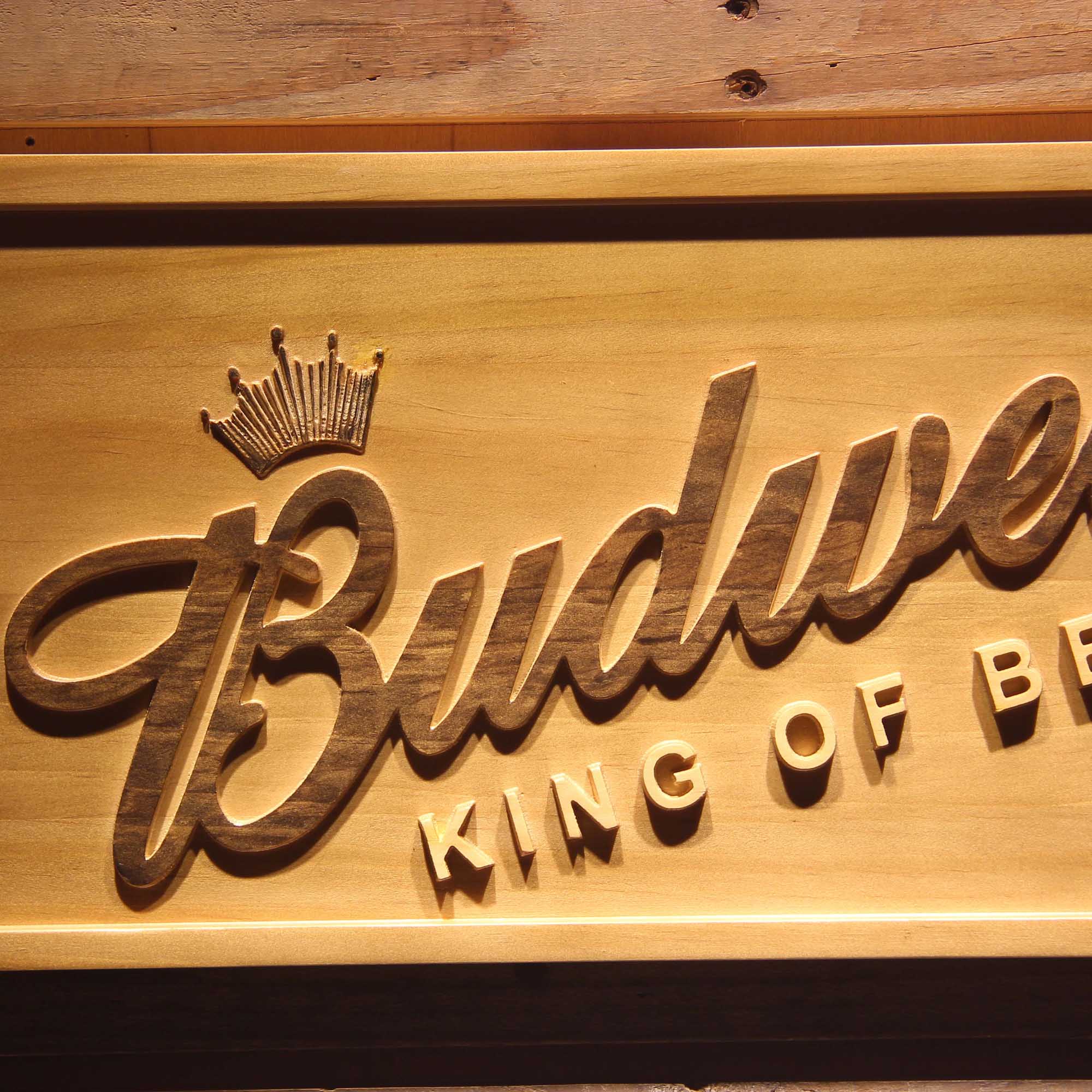 Budweiser King of Beer 3D Wooden Engrave Sign