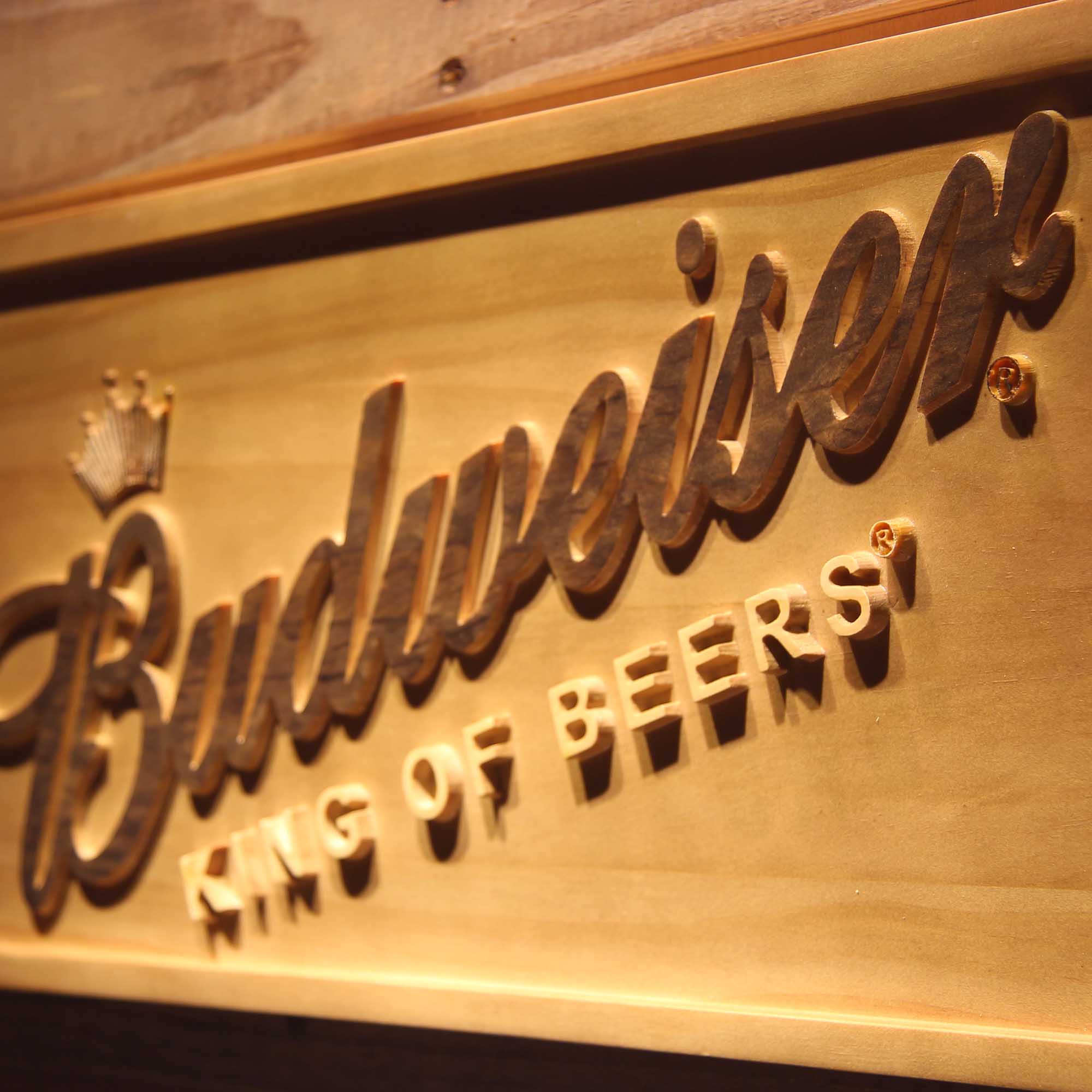 Budweiser King of Beer 3D Wooden Engrave Sign