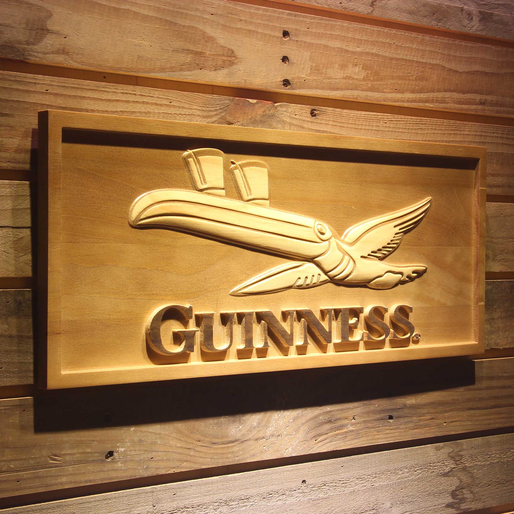 Guinness Toucan 3D Wooden Engrave Sign