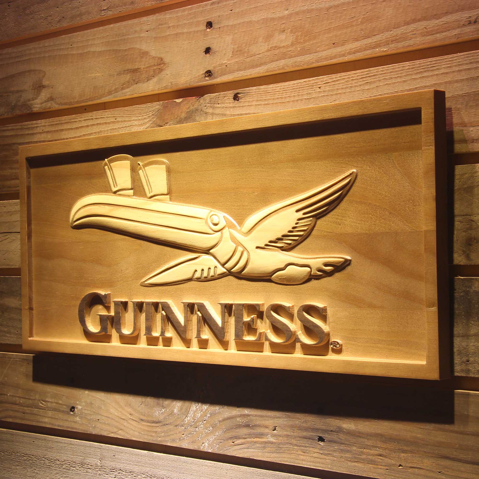 Guinness Toucan 3D Wooden Engrave Sign