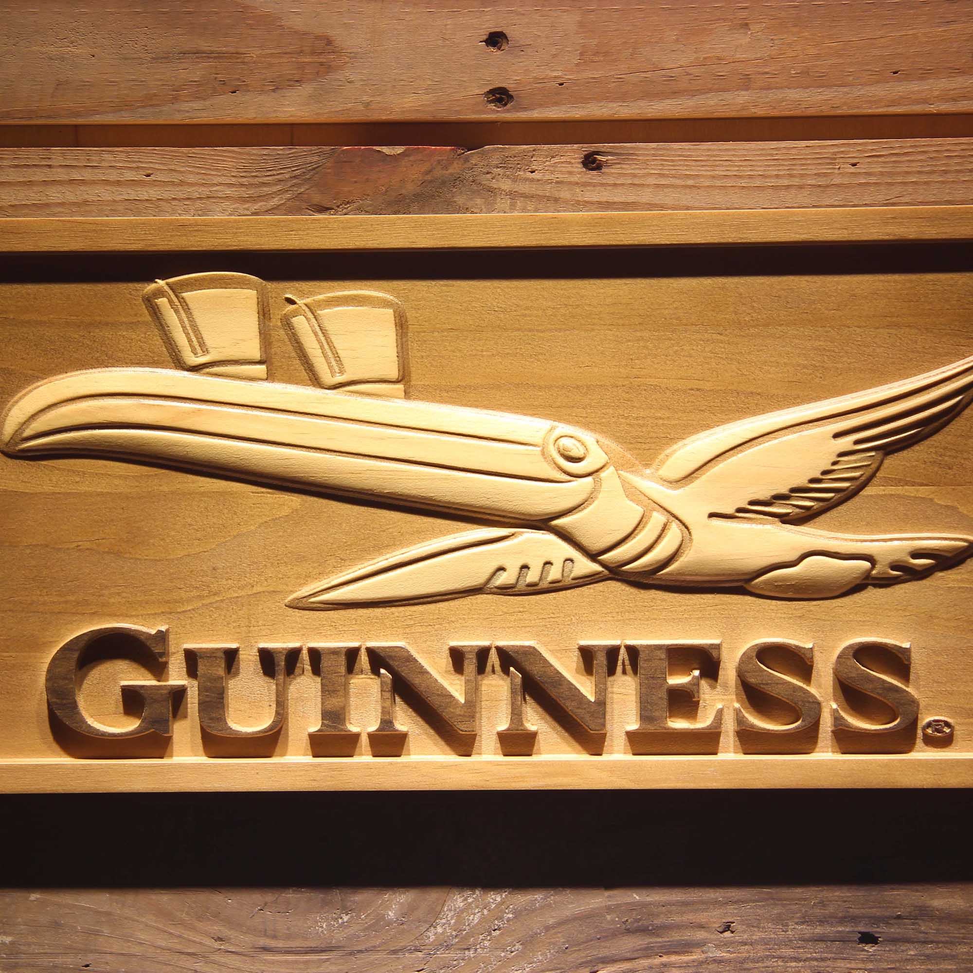 Guinness Toucan 3D Wooden Engrave Sign