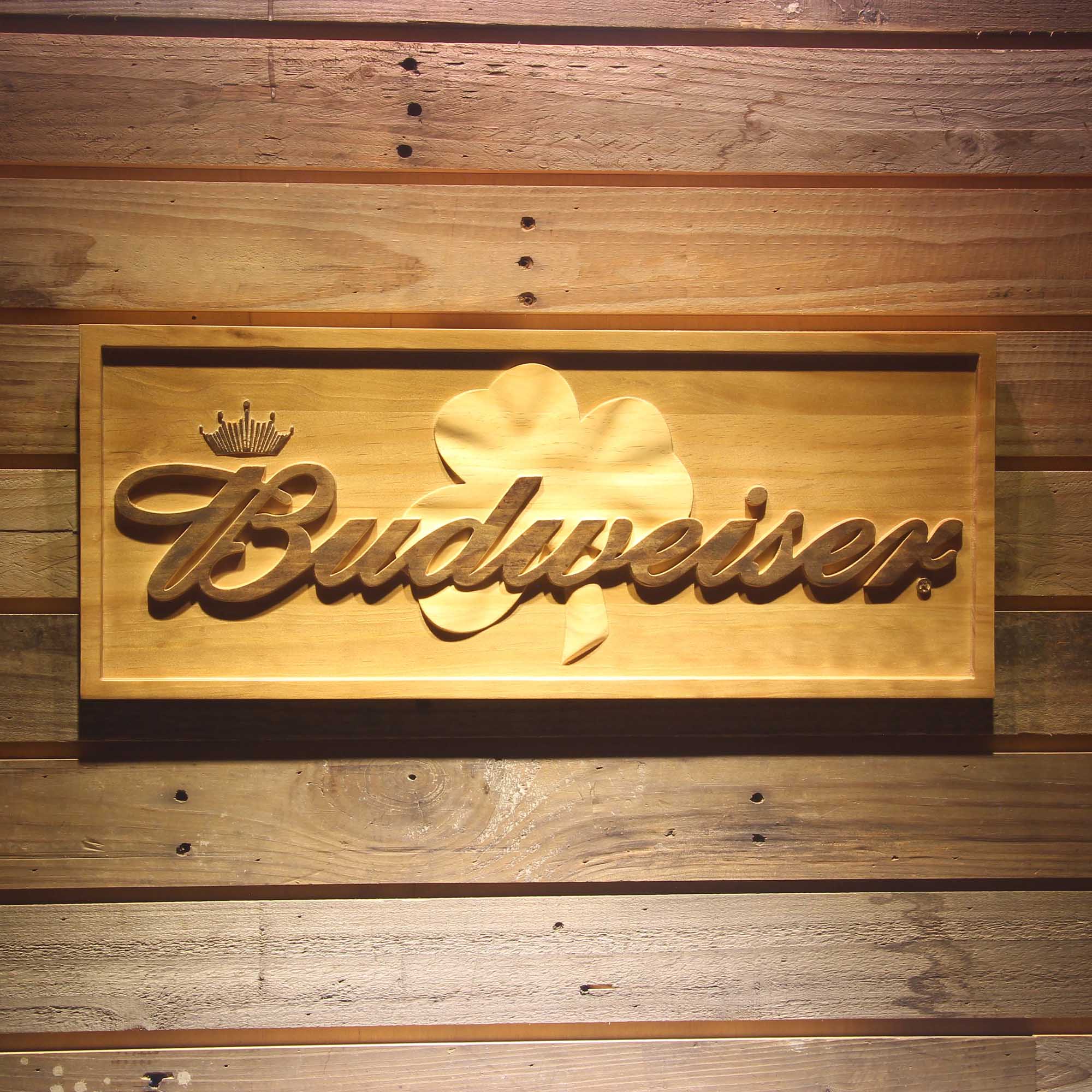 Budweiser Shamrock 3D Wooden Engrave Sign