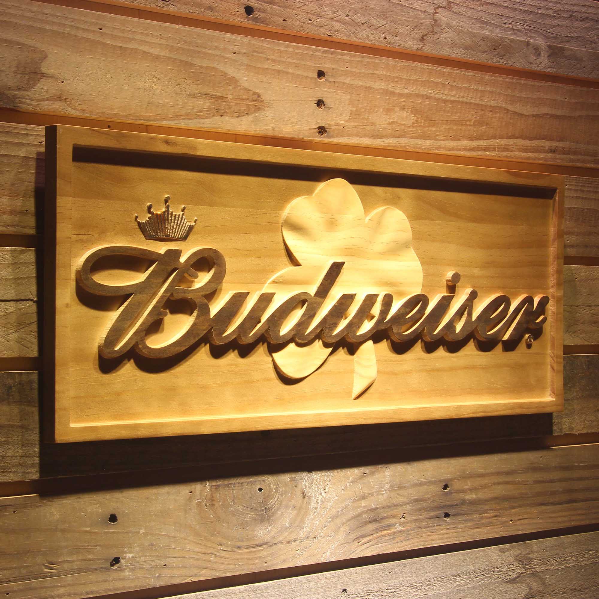 Budweiser Shamrock 3D Wooden Engrave Sign