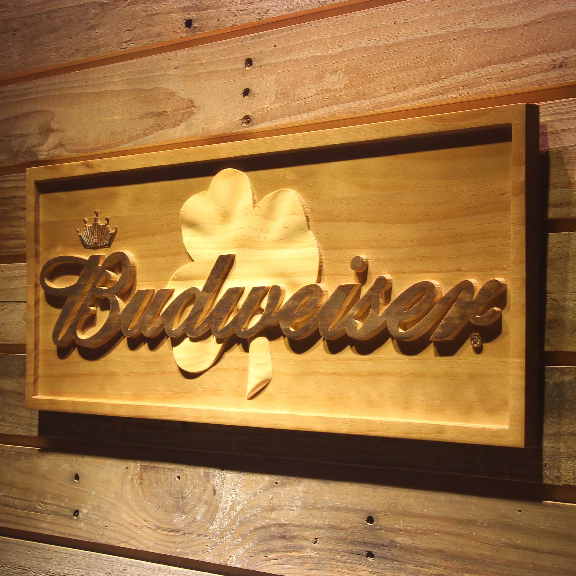 Budweiser Shamrock 3D Wooden Engrave Sign