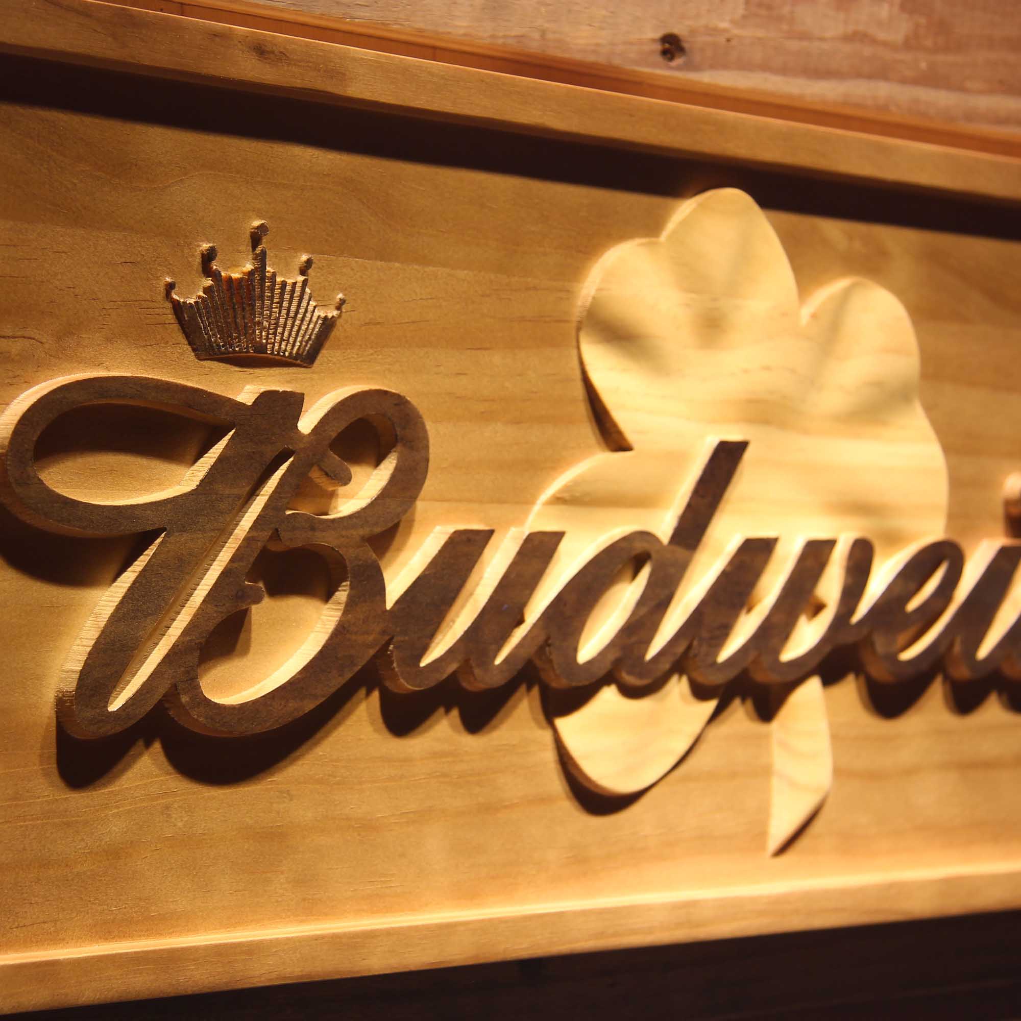 Budweiser Shamrock 3D Wooden Engrave Sign