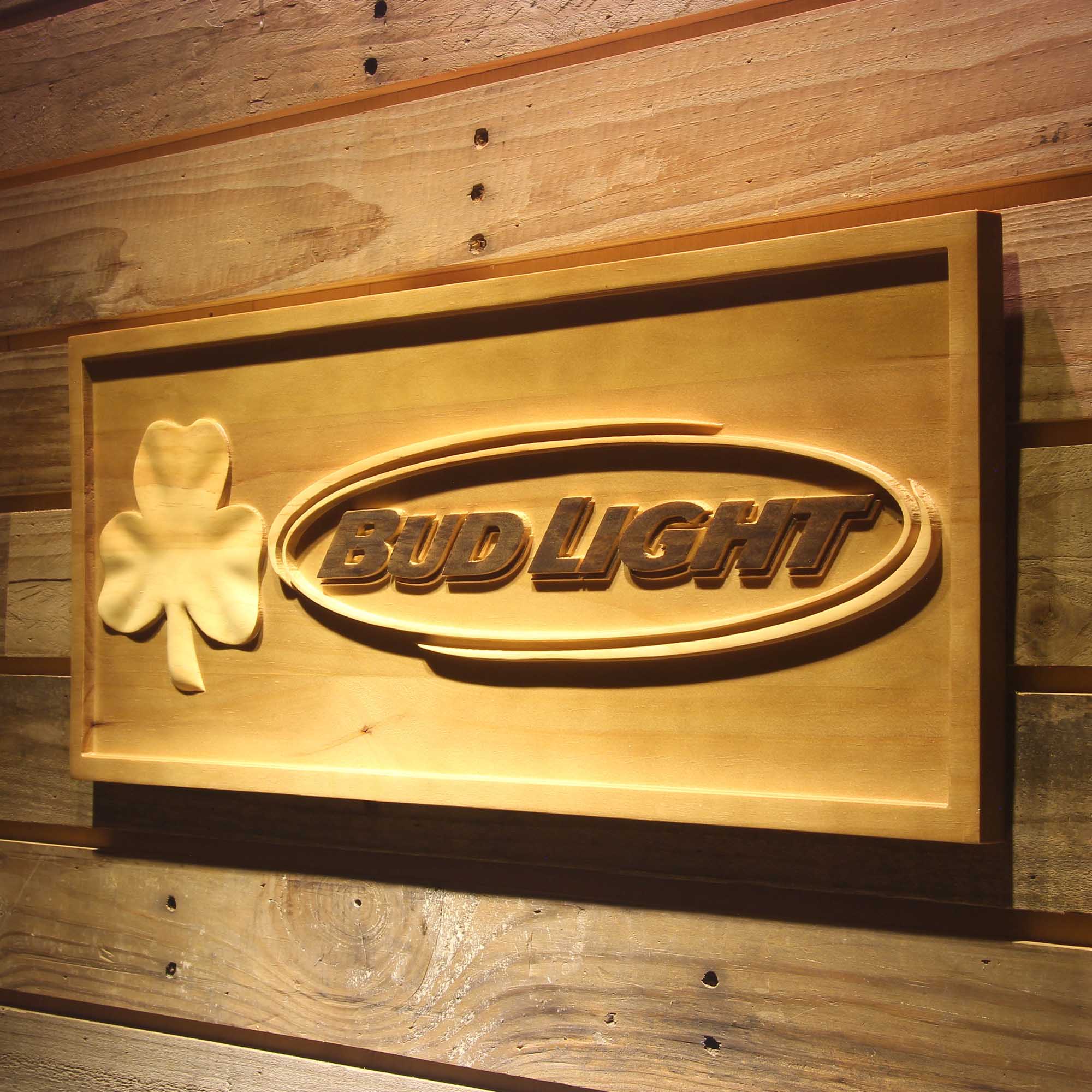 Bud Light Shamrock 3D Wooden Engrave Sign