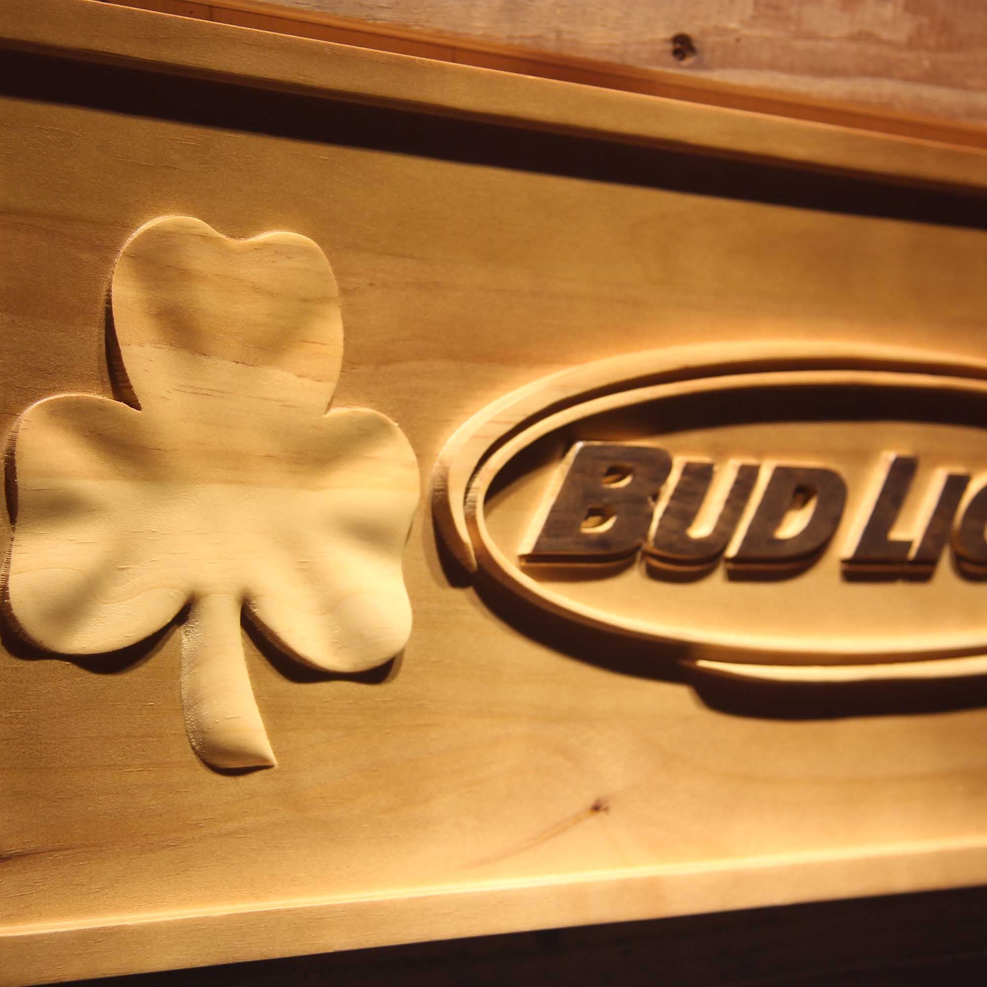 Bud Light Shamrock 3D Wooden Engrave Sign