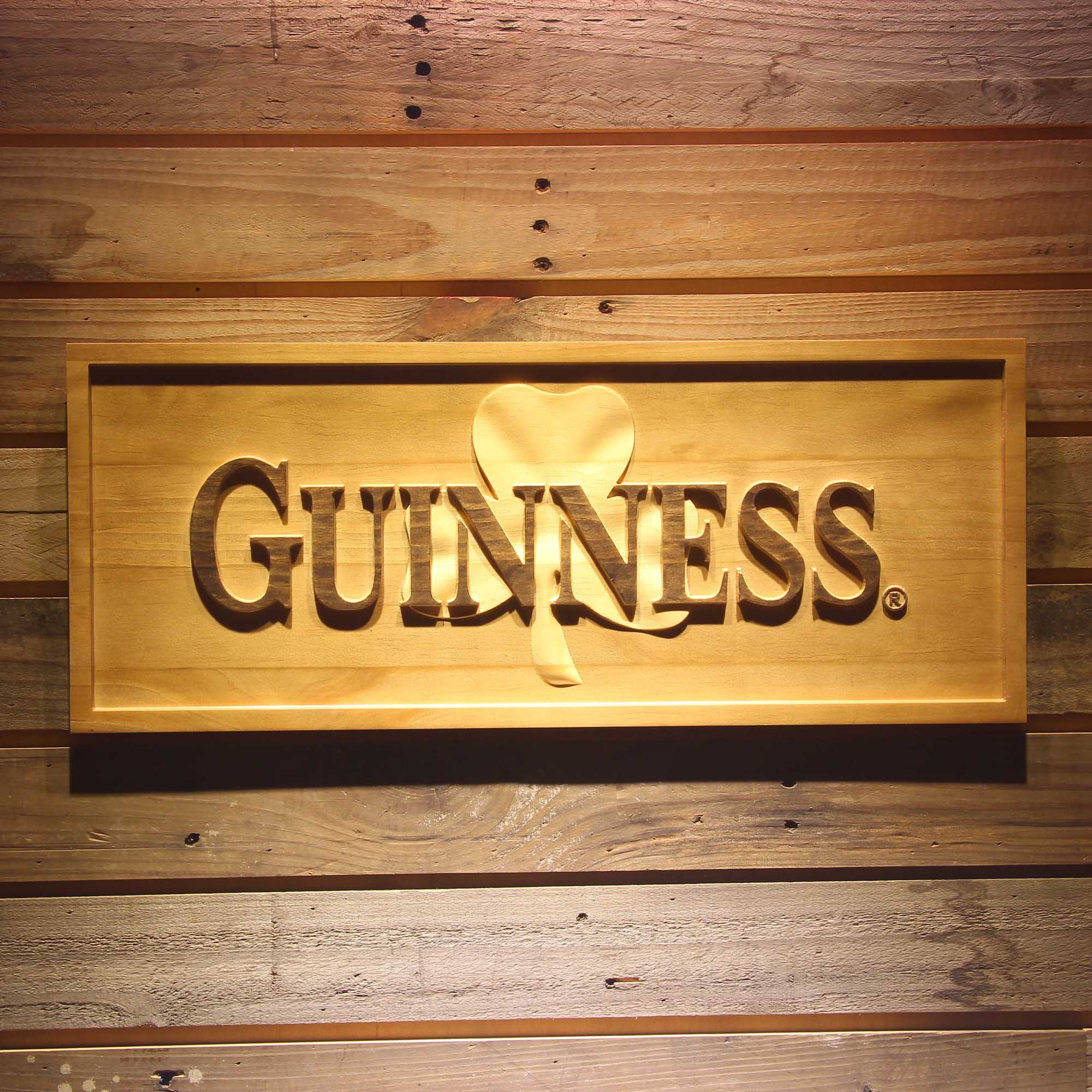 Guinness Shamrock 3D Wooden Engrave Sign