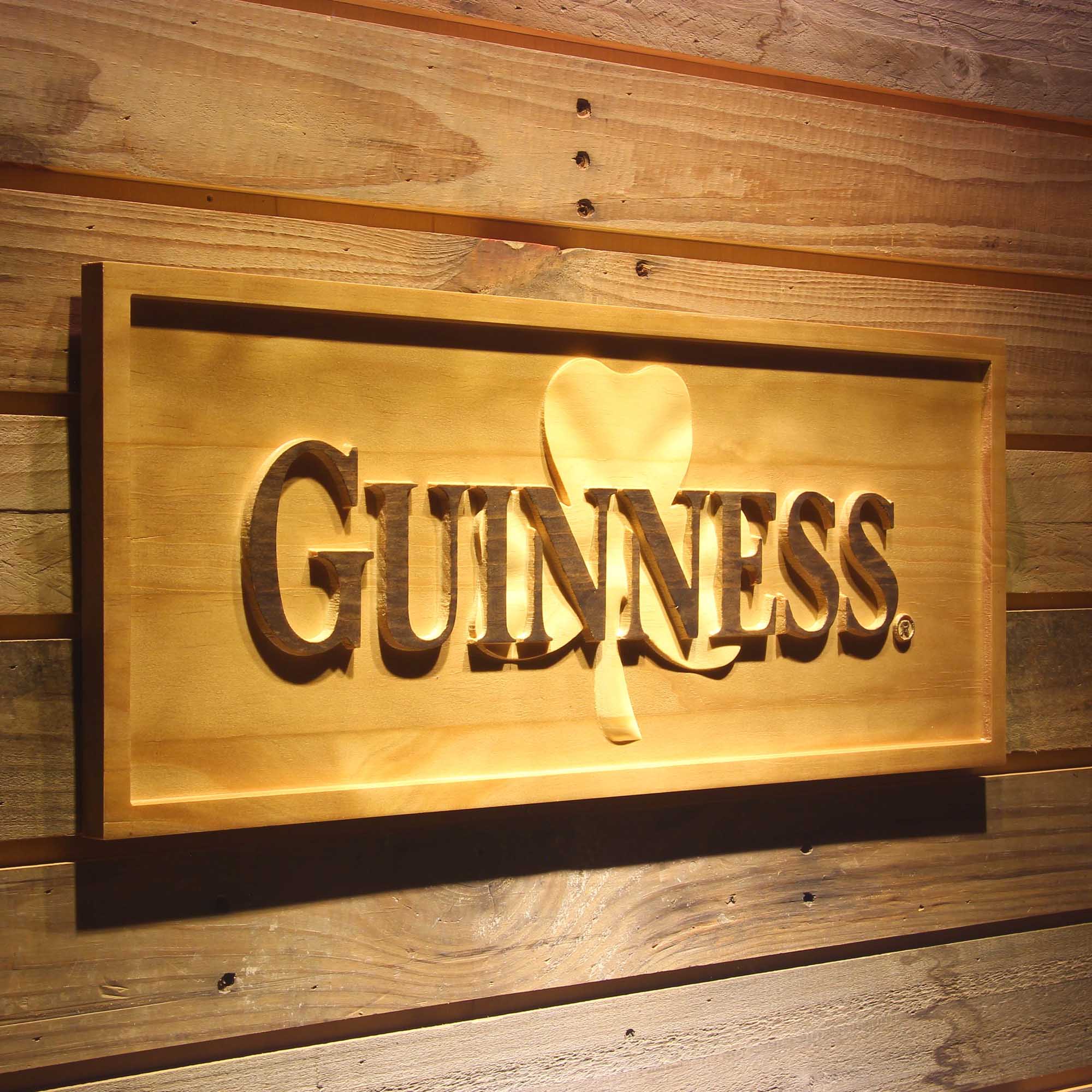 Guinness Shamrock 3D Wooden Engrave Sign