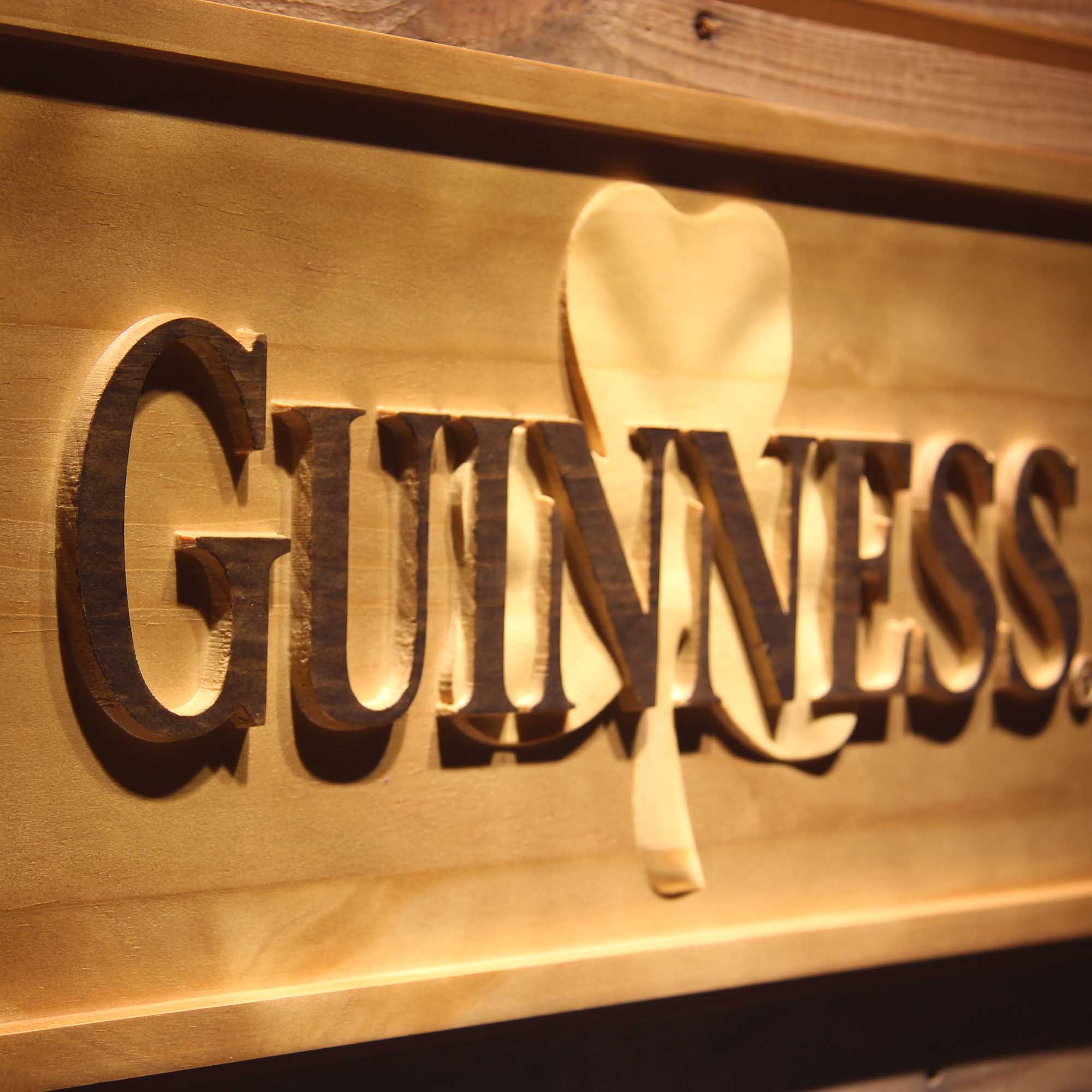 Guinness Shamrock 3D Wooden Engrave Sign