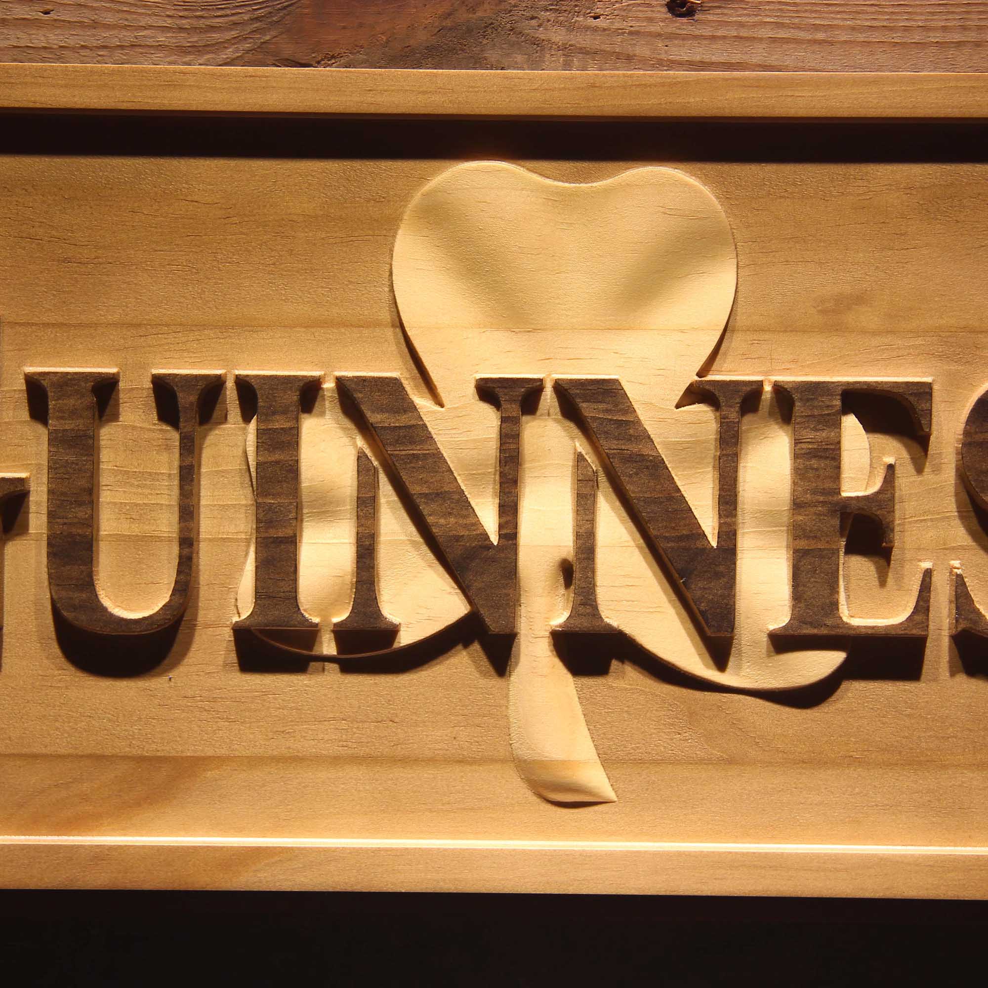 Guinness Shamrock 3D Wooden Engrave Sign