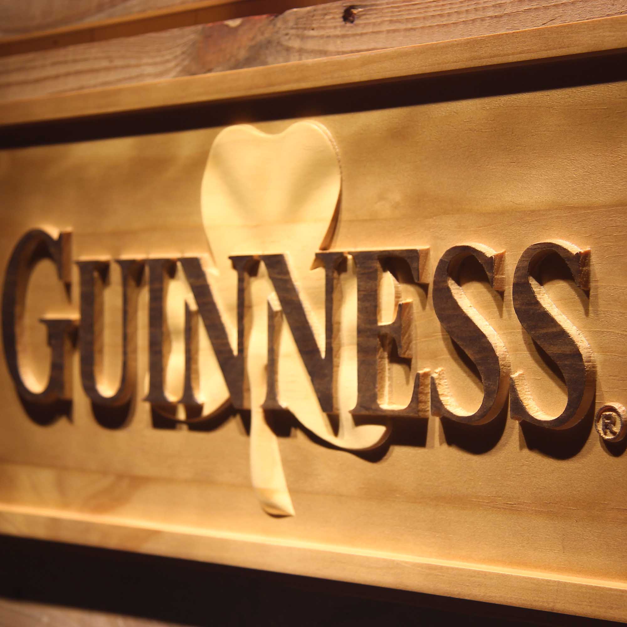 Guinness Shamrock 3D Wooden Engrave Sign