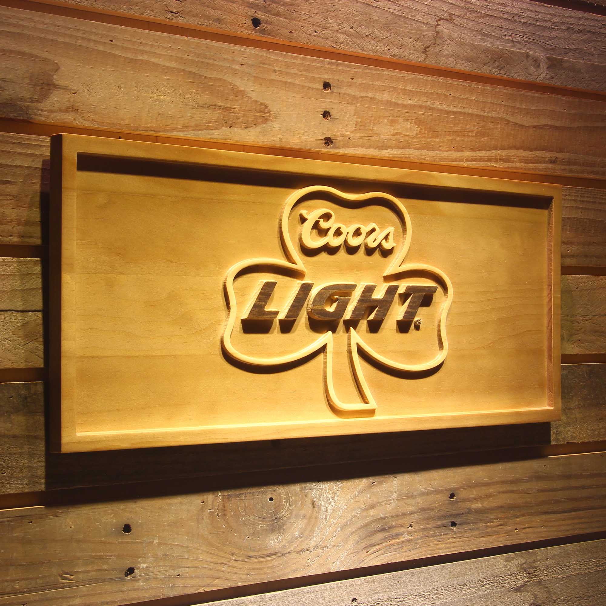 Coors Light Shamrock 3D Wooden Engrave Sign