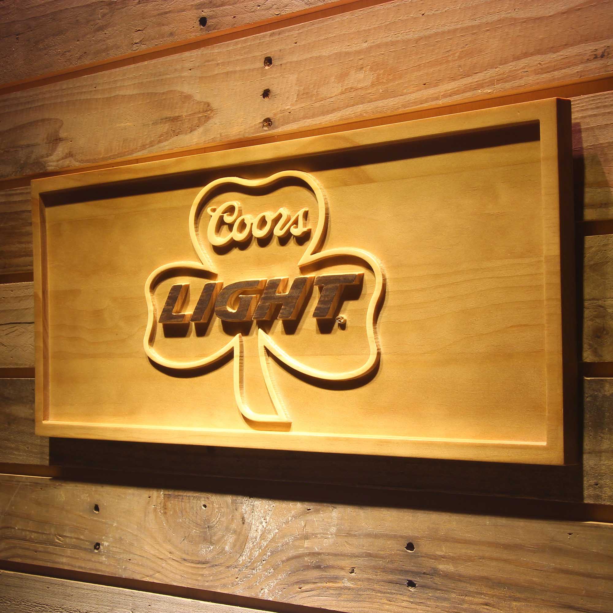 Coors Light Shamrock 3D Wooden Engrave Sign