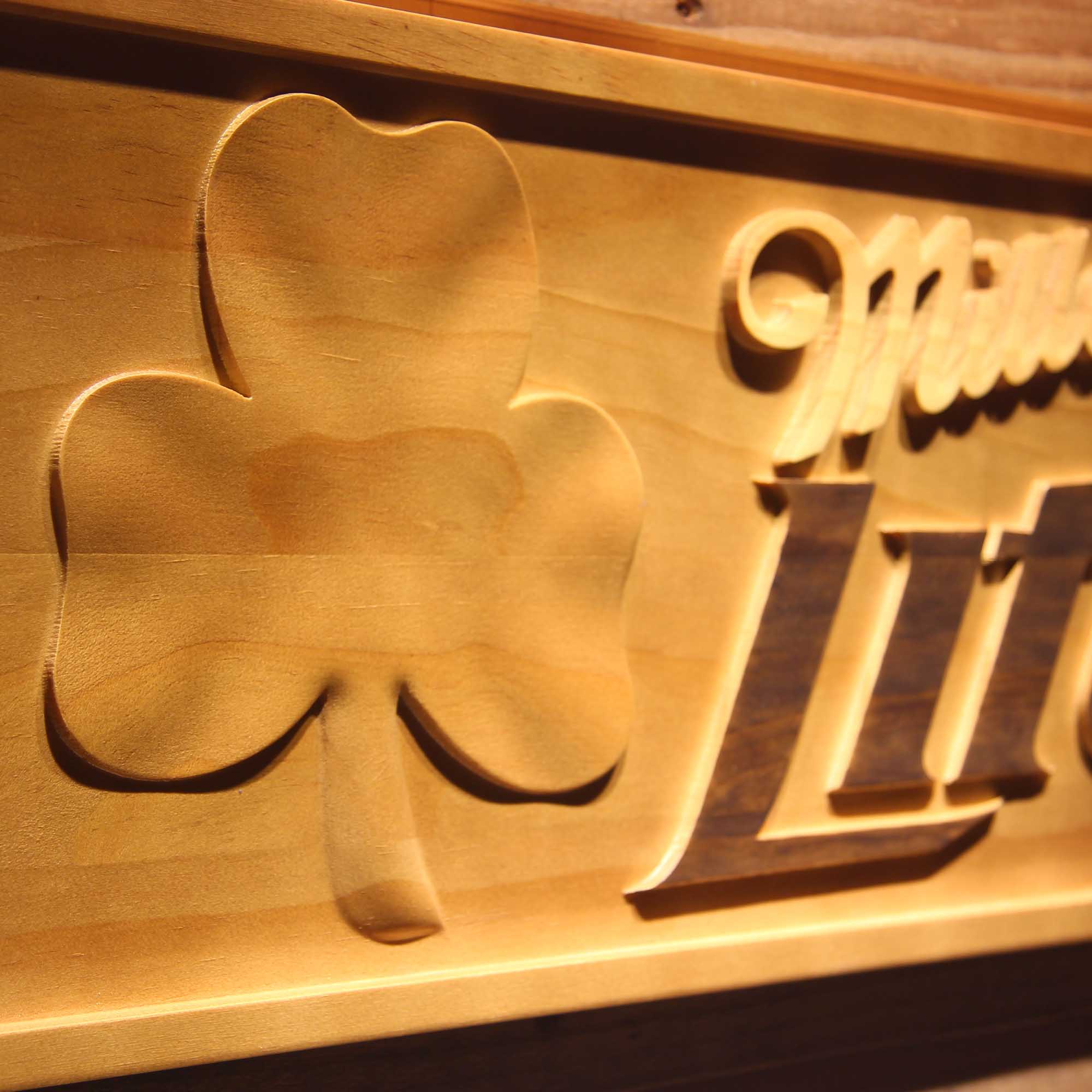 Miller Lite Shamrock 3D Wooden Engrave Sign