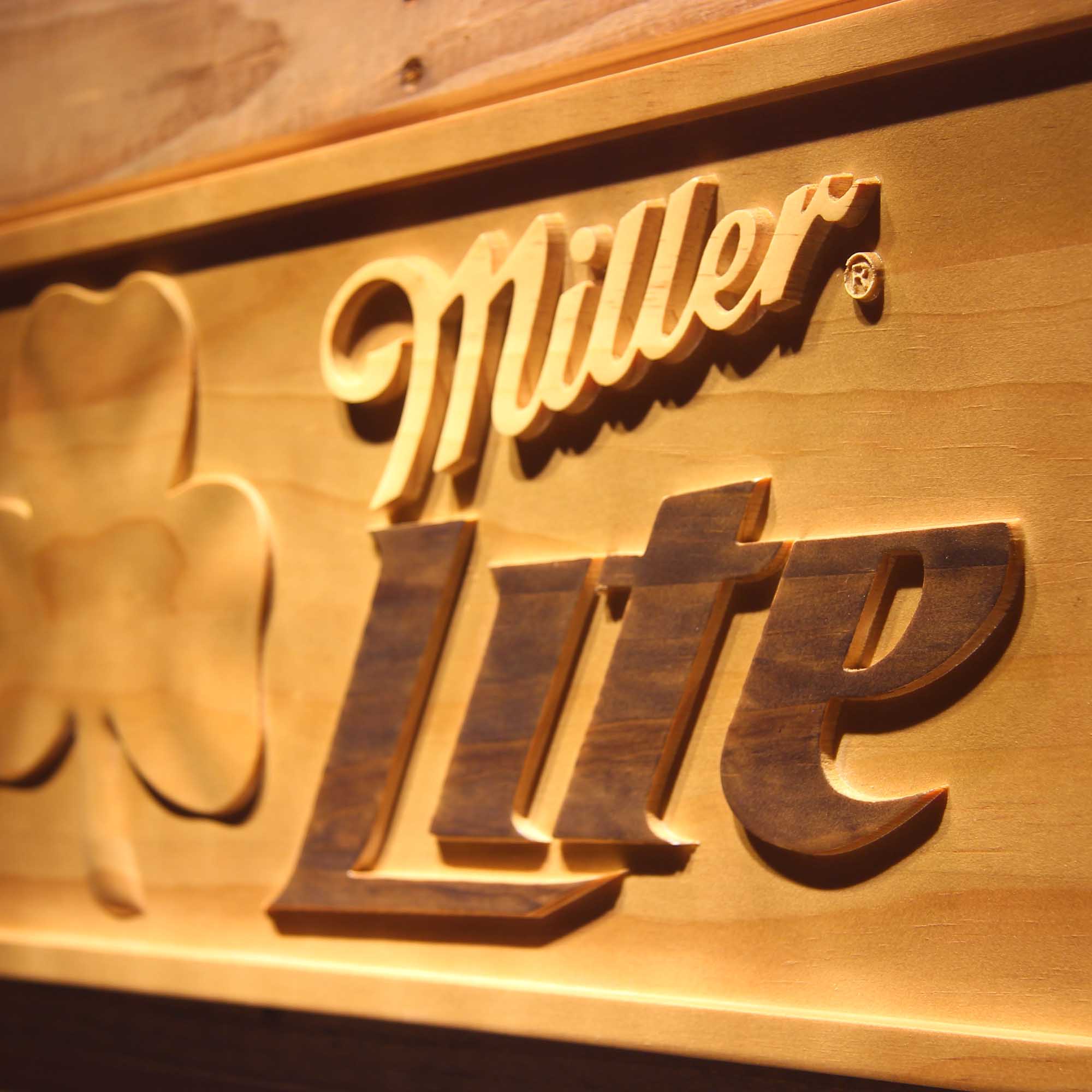 Miller Lite Shamrock 3D Wooden Engrave Sign