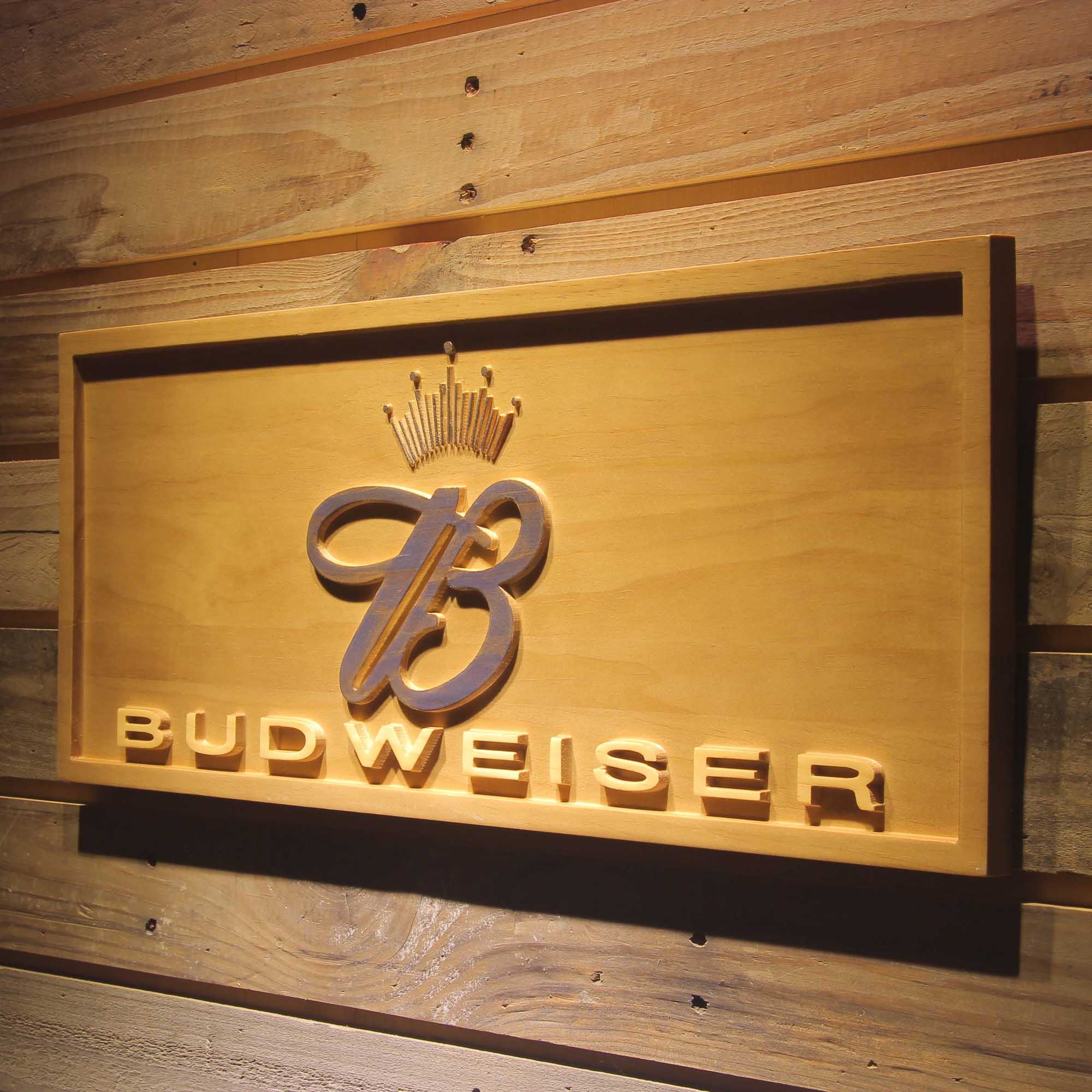 Budweiser Crown 3D Wooden Engrave Sign