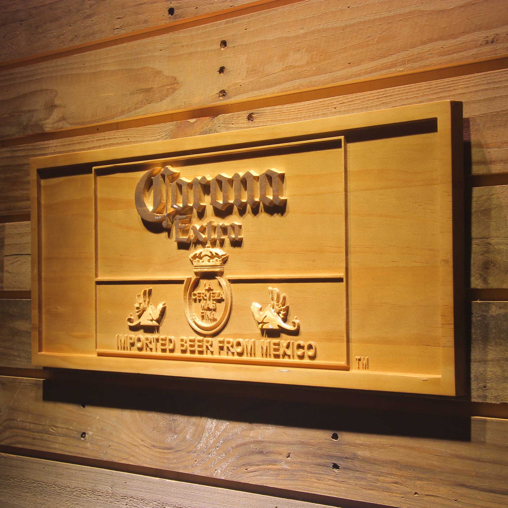 Corona Beer Mexico 3D Wooden Engrave Sign