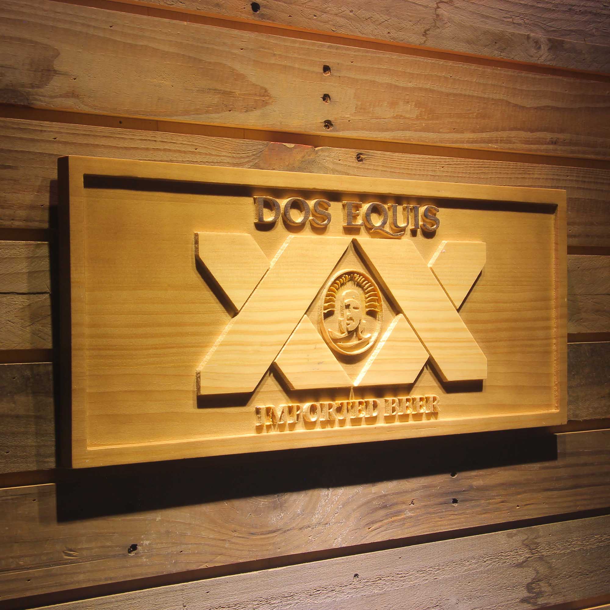 Dos Equis Beer 3D Wooden Engrave Sign