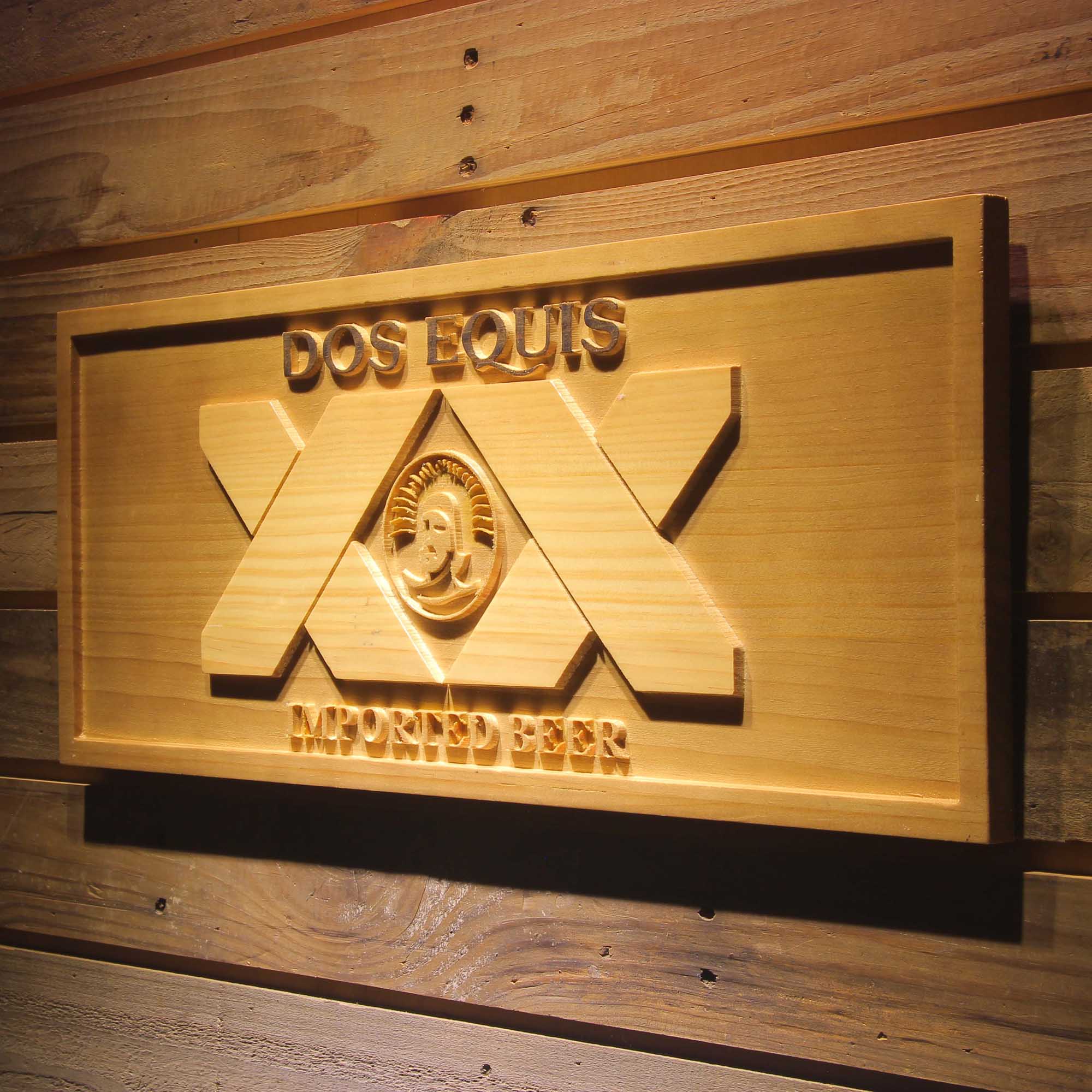 Dos Equis Beer 3D Wooden Engrave Sign