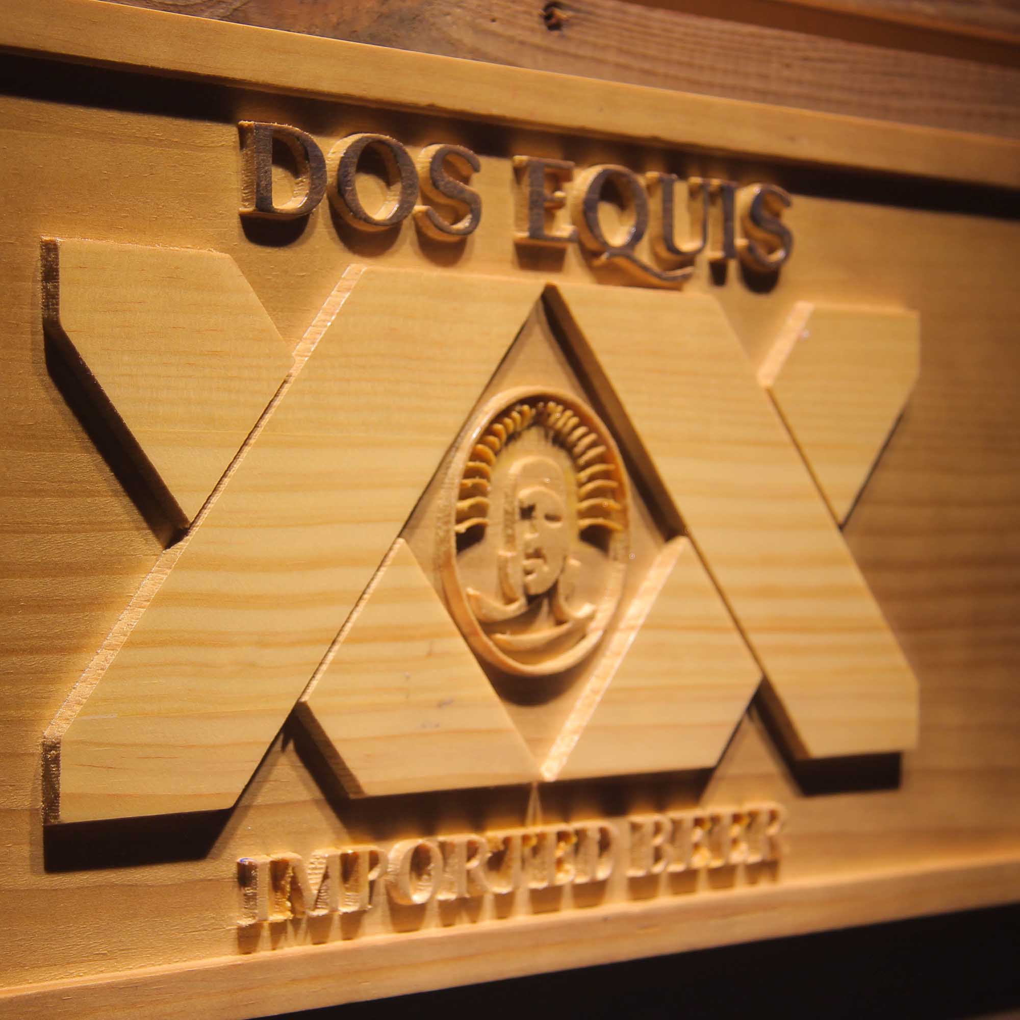 Dos Equis Beer 3D Wooden Engrave Sign