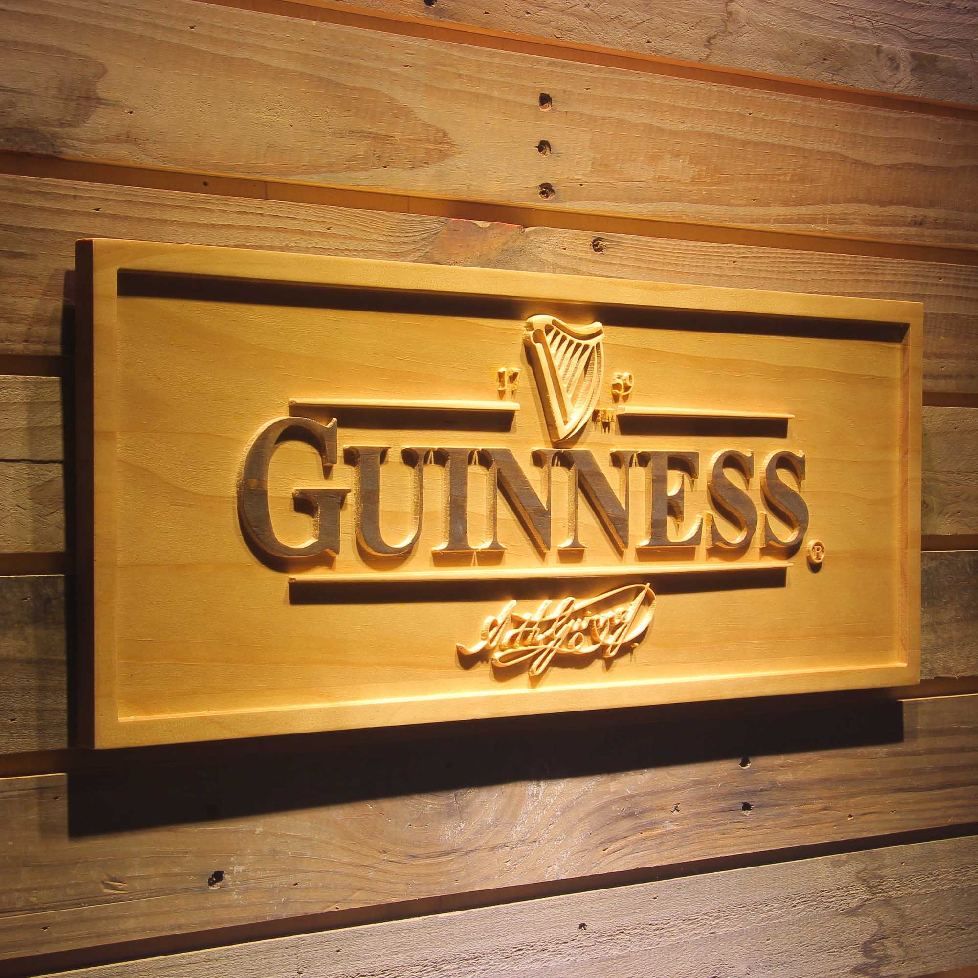 Guinness Ale 3D Wooden Engrave Sign