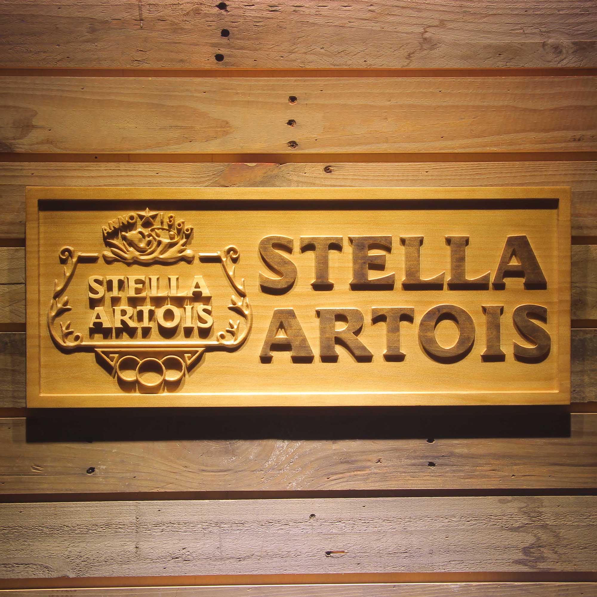 Stella Artois Beer 3D Wooden Engrave Sign