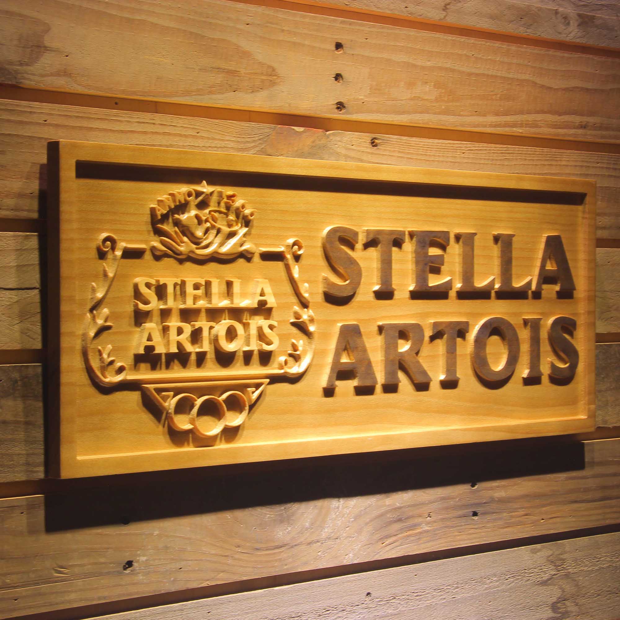 Stella Artois Beer 3D Wooden Engrave Sign