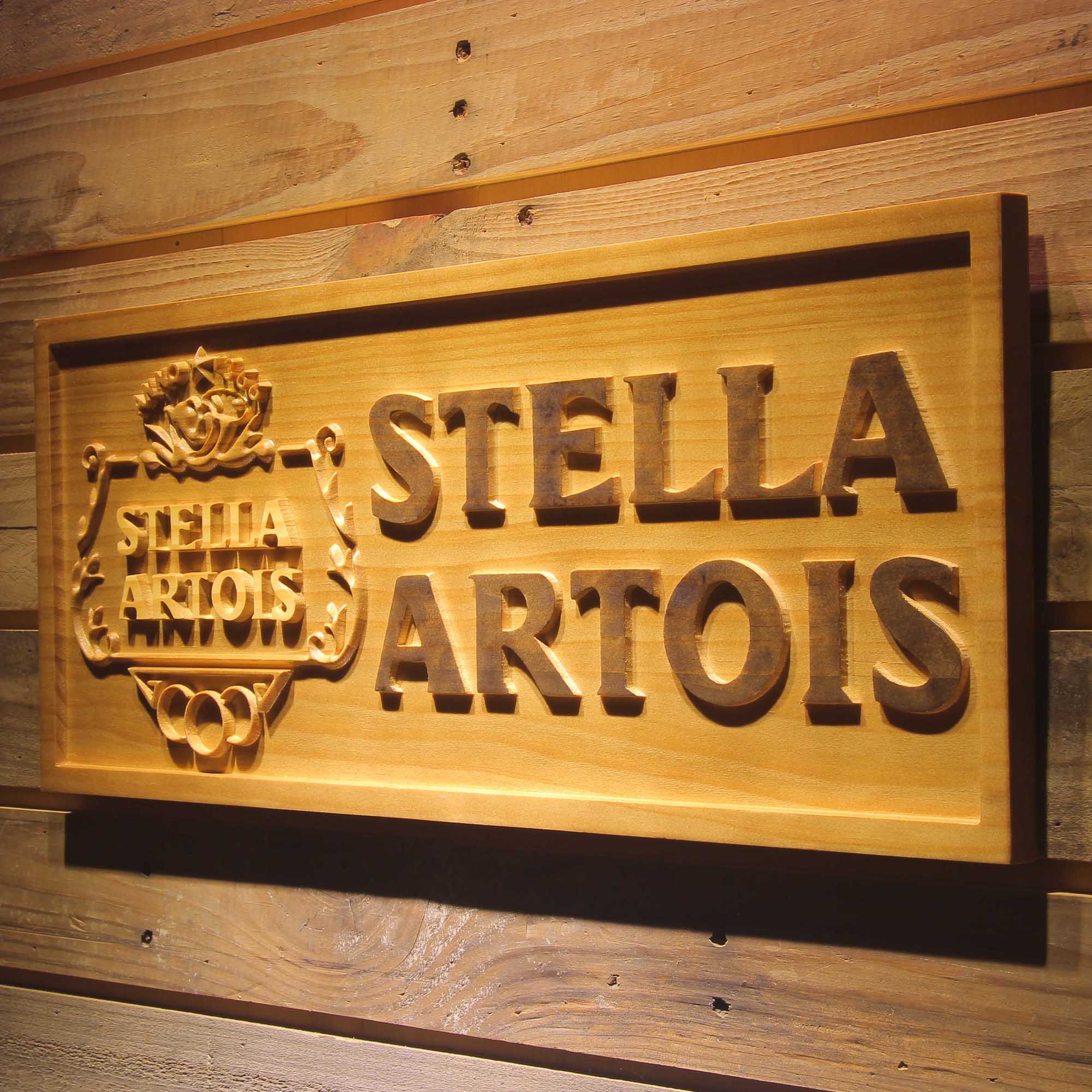 Stella Artois Beer 3D Wooden Engrave Sign