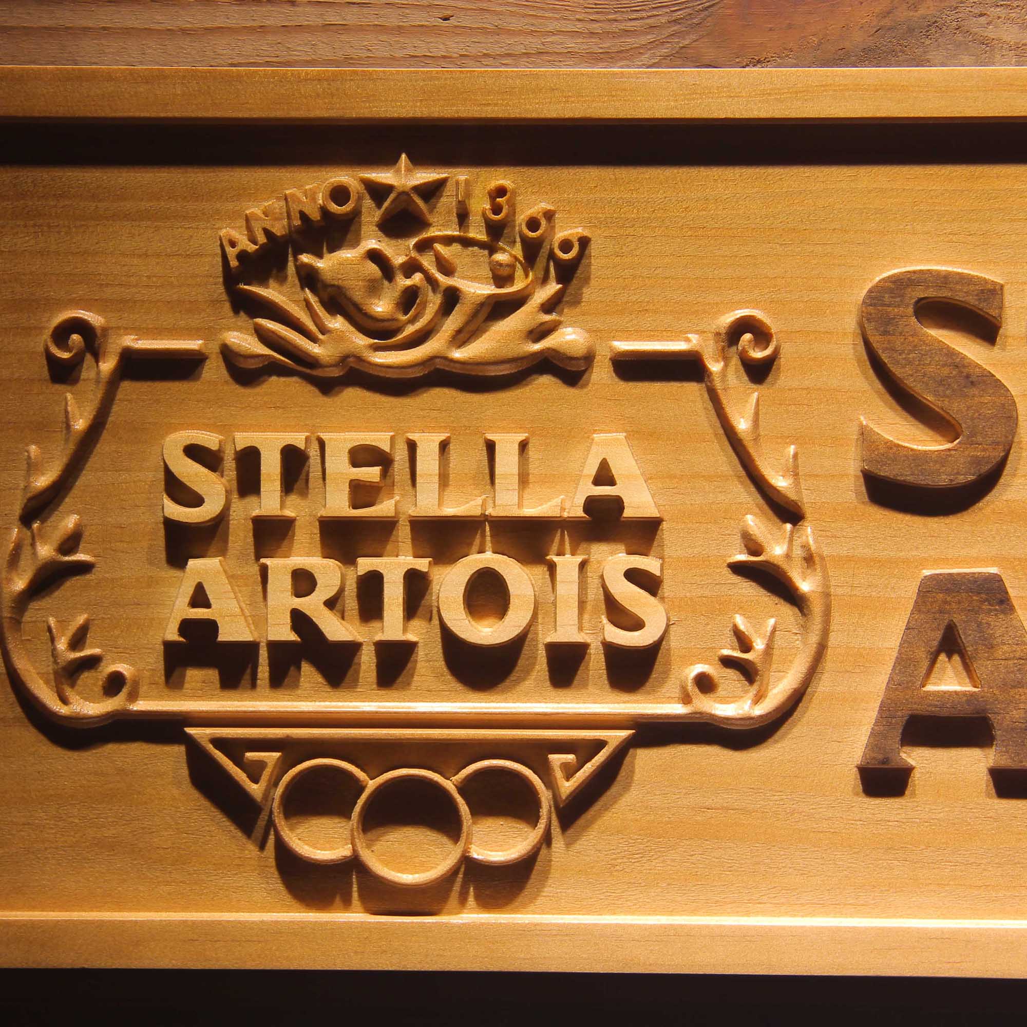 Stella Artois Beer 3D Wooden Engrave Sign