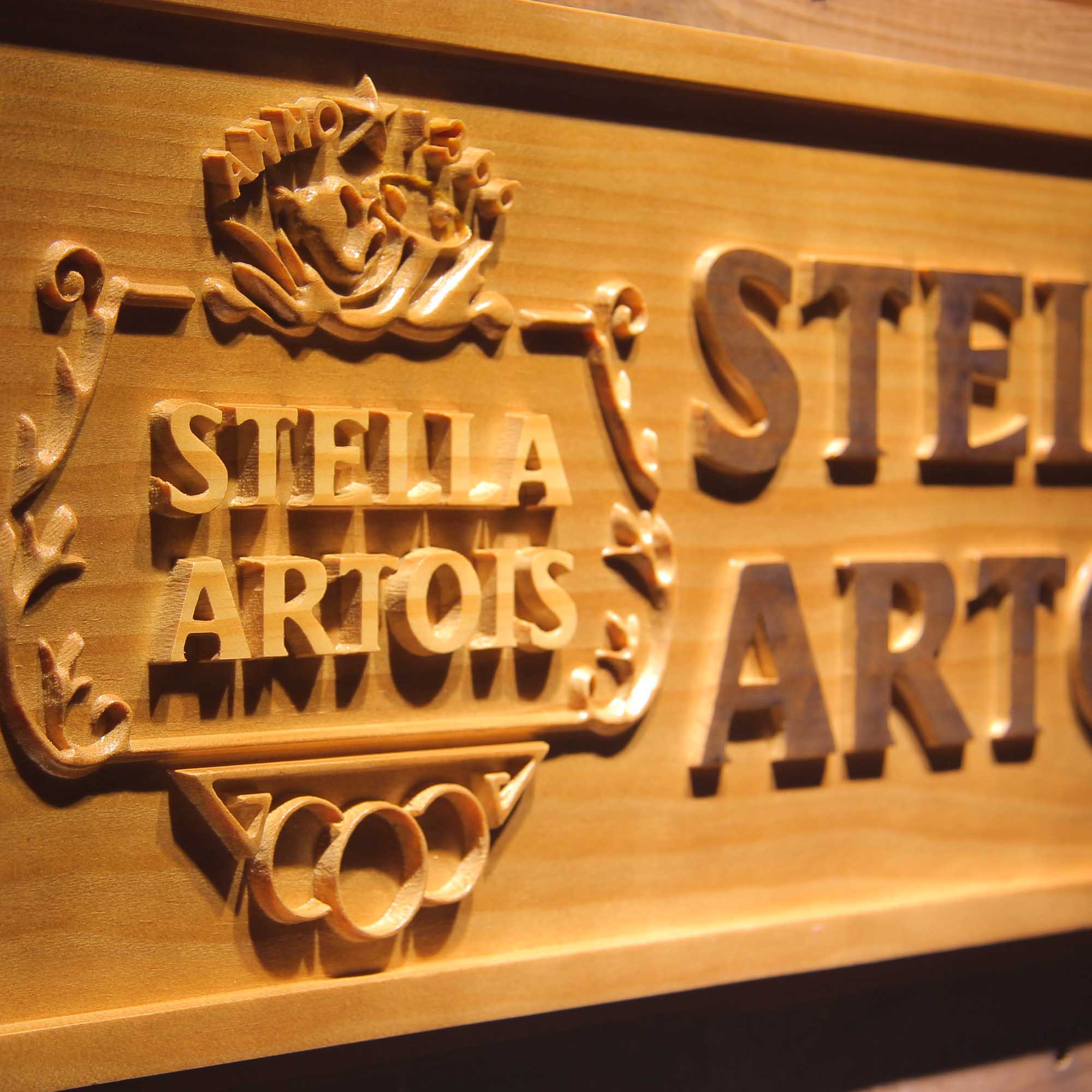 Stella Artois Beer 3D Wooden Engrave Sign