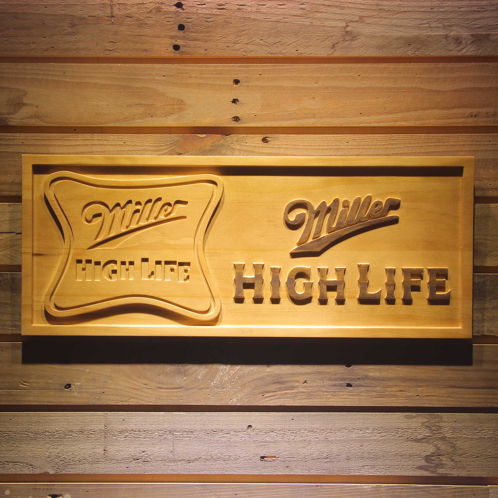 Miller High Life 3D Wooden Engrave Sign