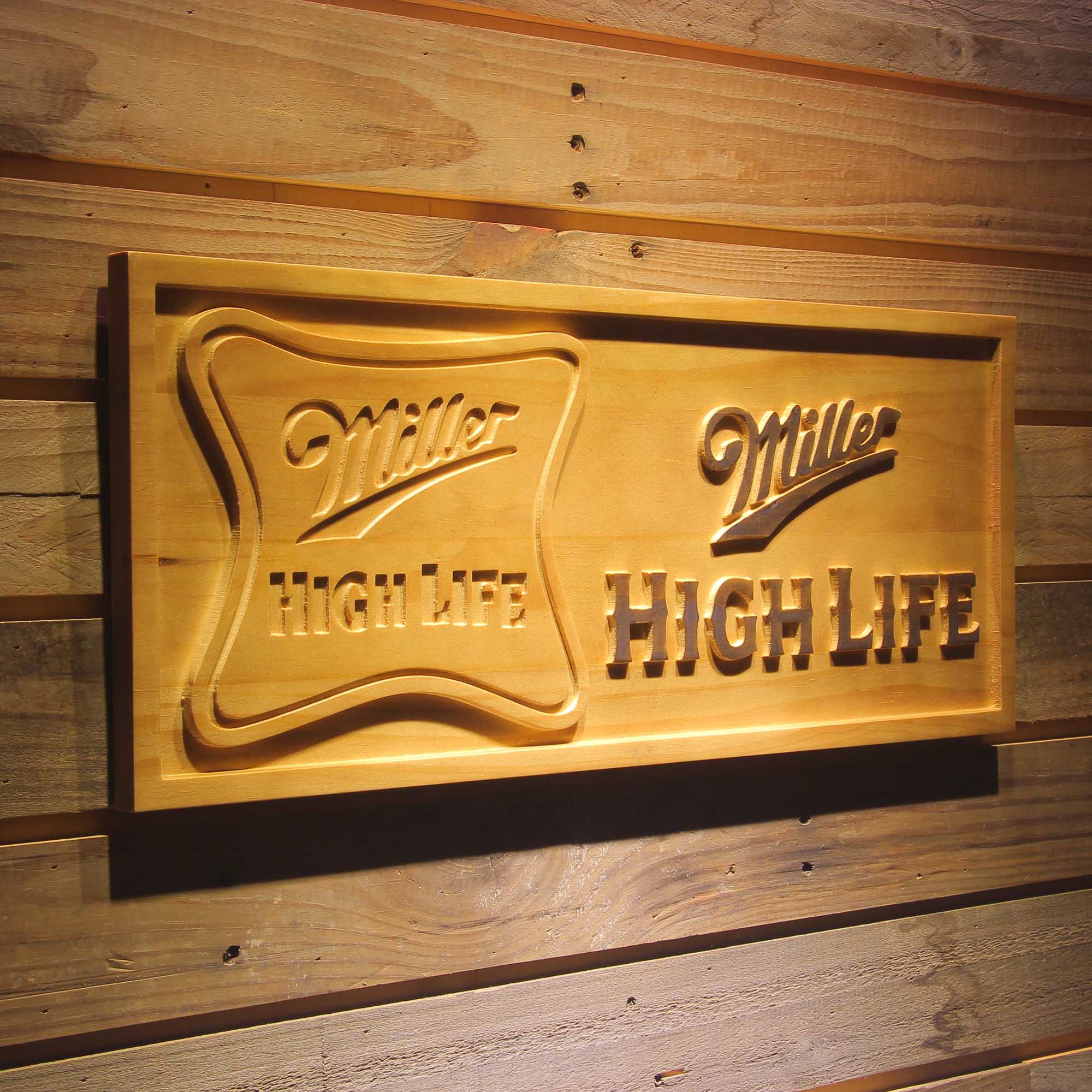 Miller High Life 3D Wooden Engrave Sign