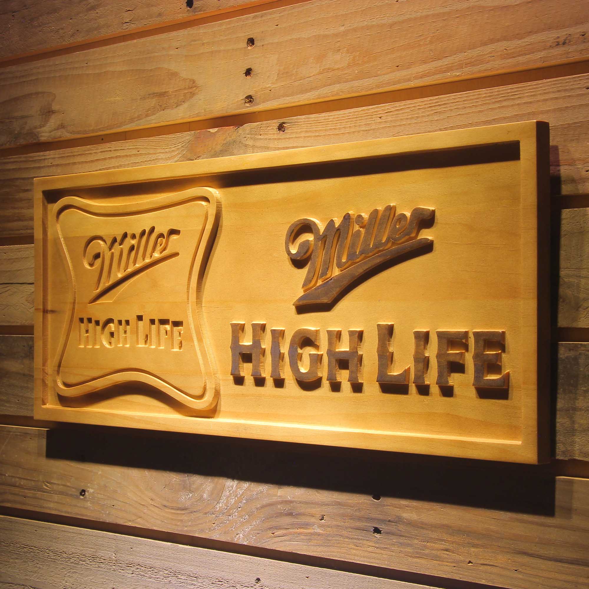 Miller High Life 3D Wooden Engrave Sign