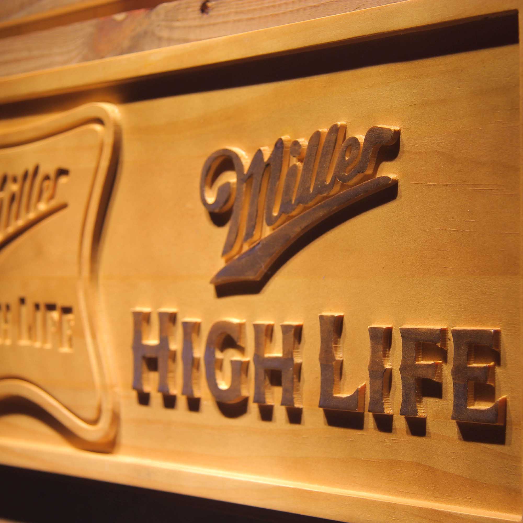 Miller High Life 3D Wooden Engrave Sign