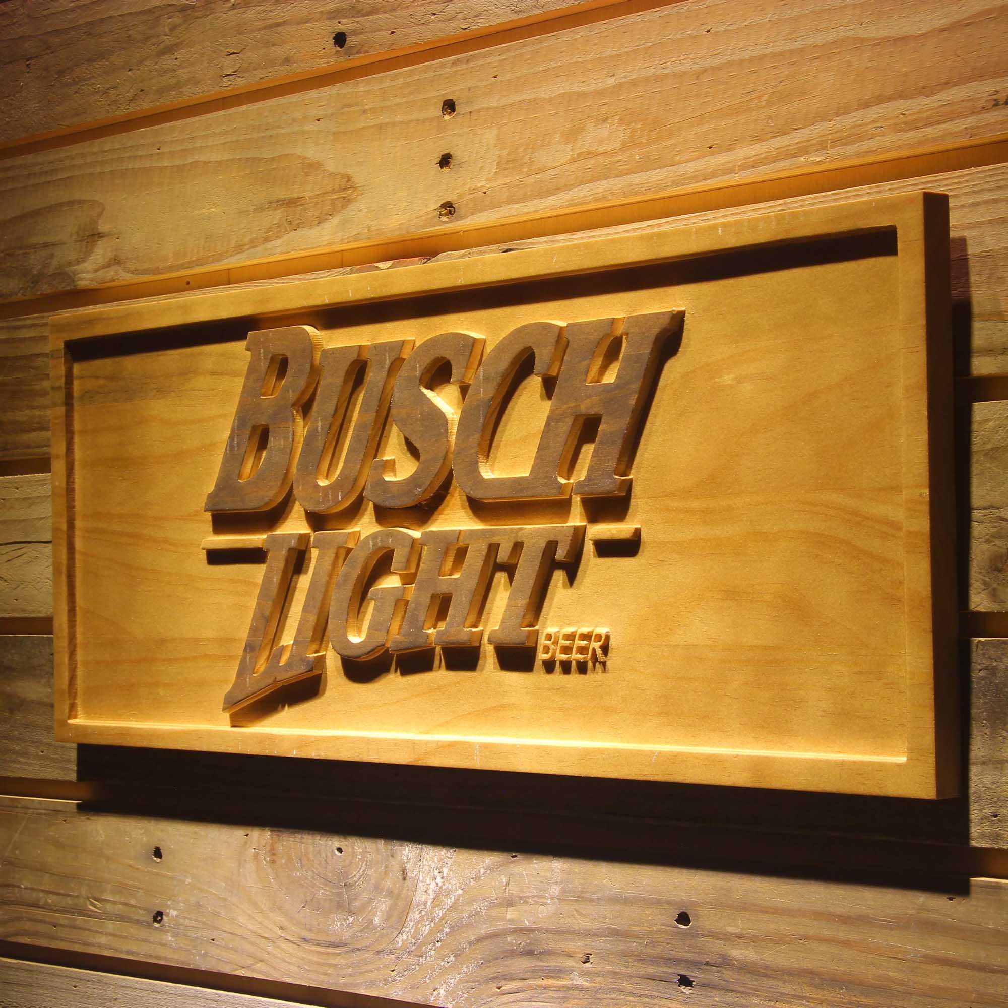 Busch Lite Beer Vintage Club Bar 3D Wooden Engrave Sign