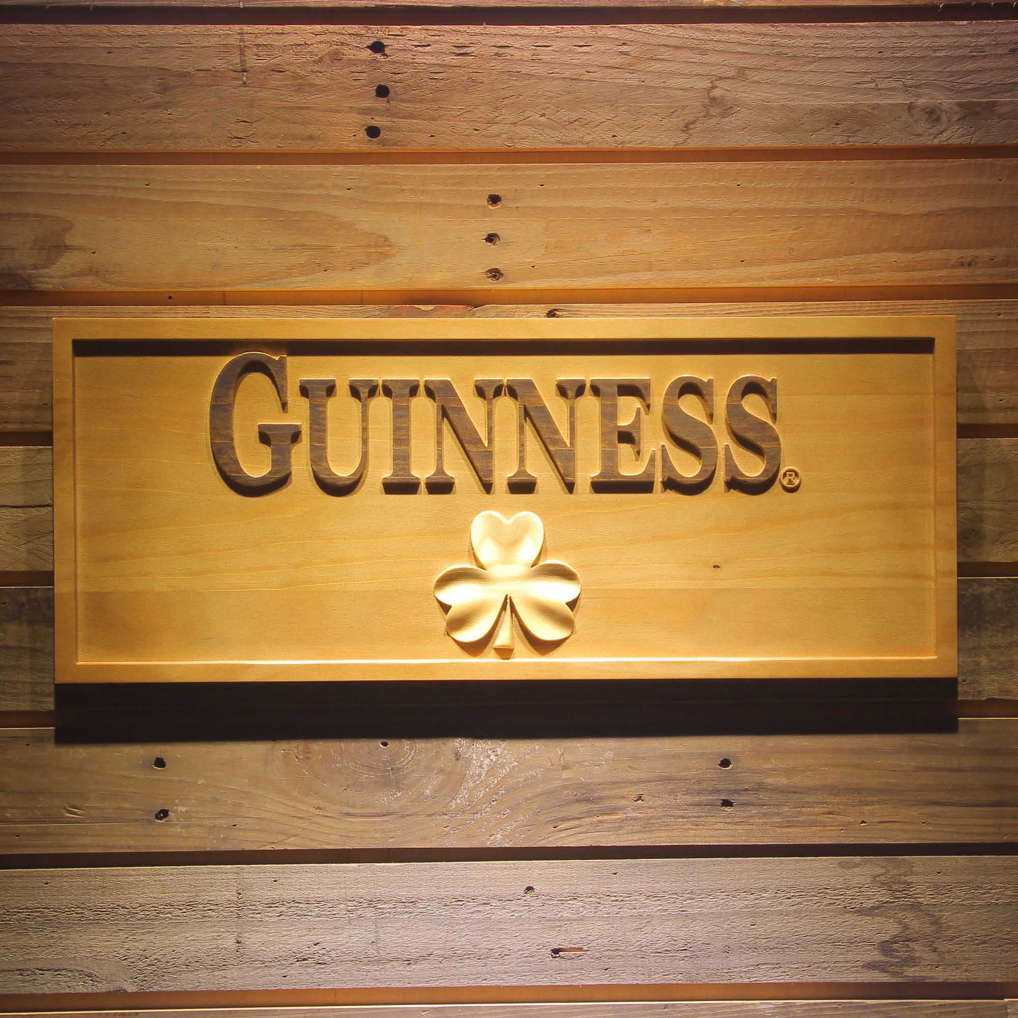 Guinness Shamrock 3D Wooden Engrave Sign