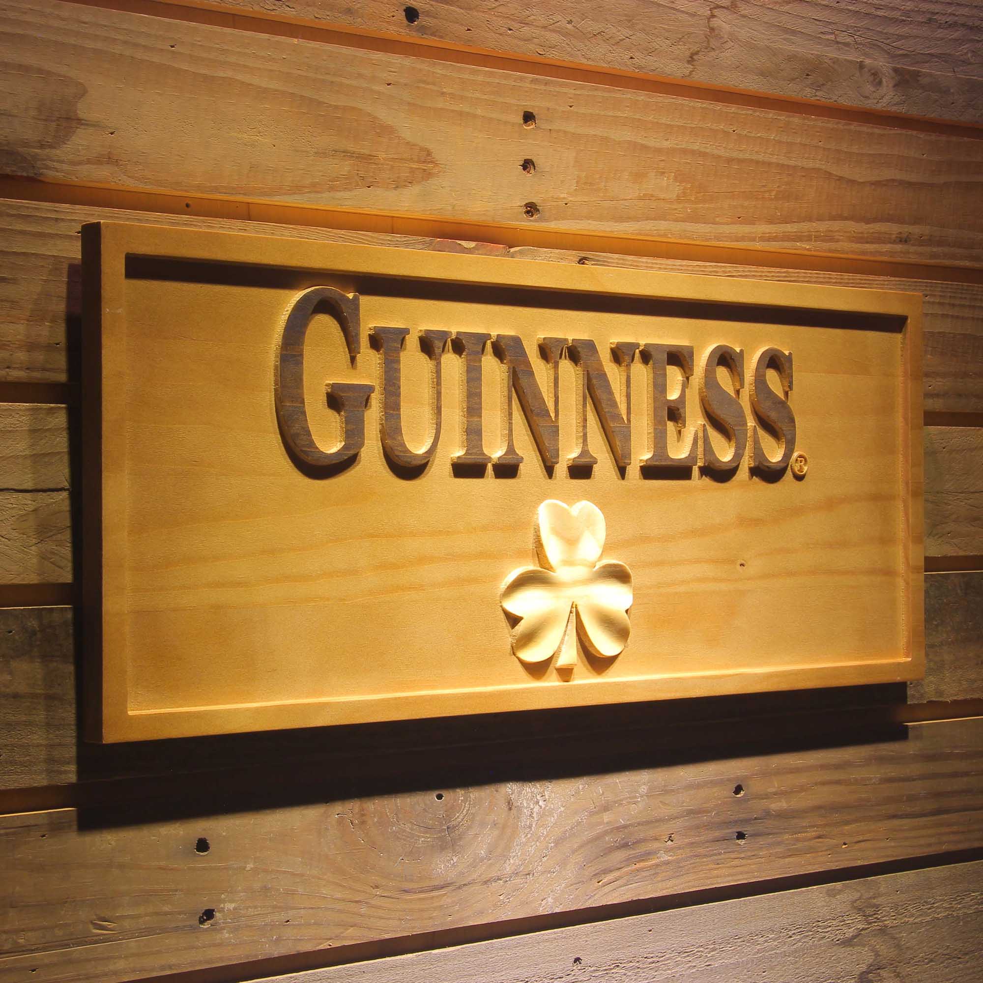 Guinness Shamrock 3D Wooden Engrave Sign