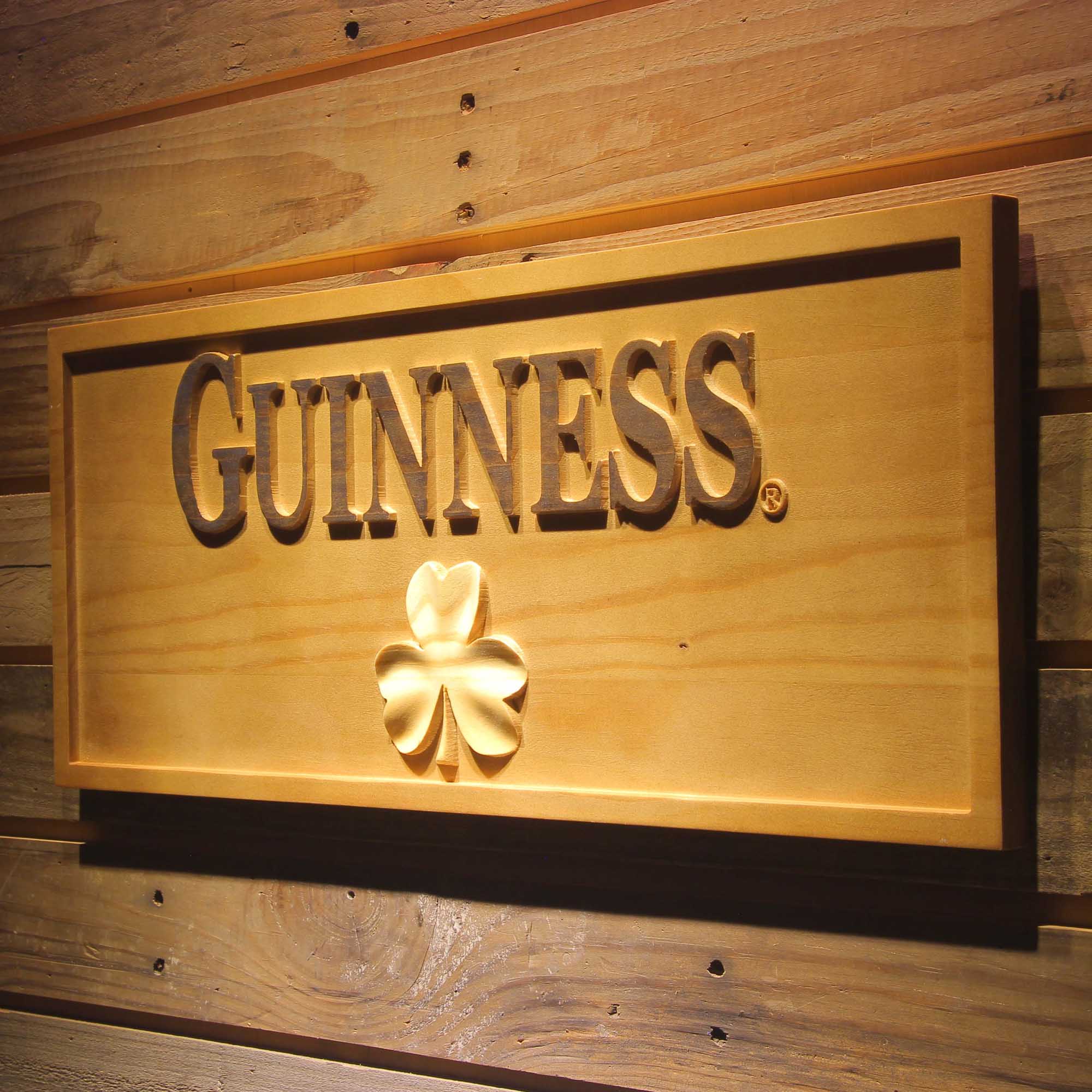 Guinness Shamrock 3D Wooden Engrave Sign