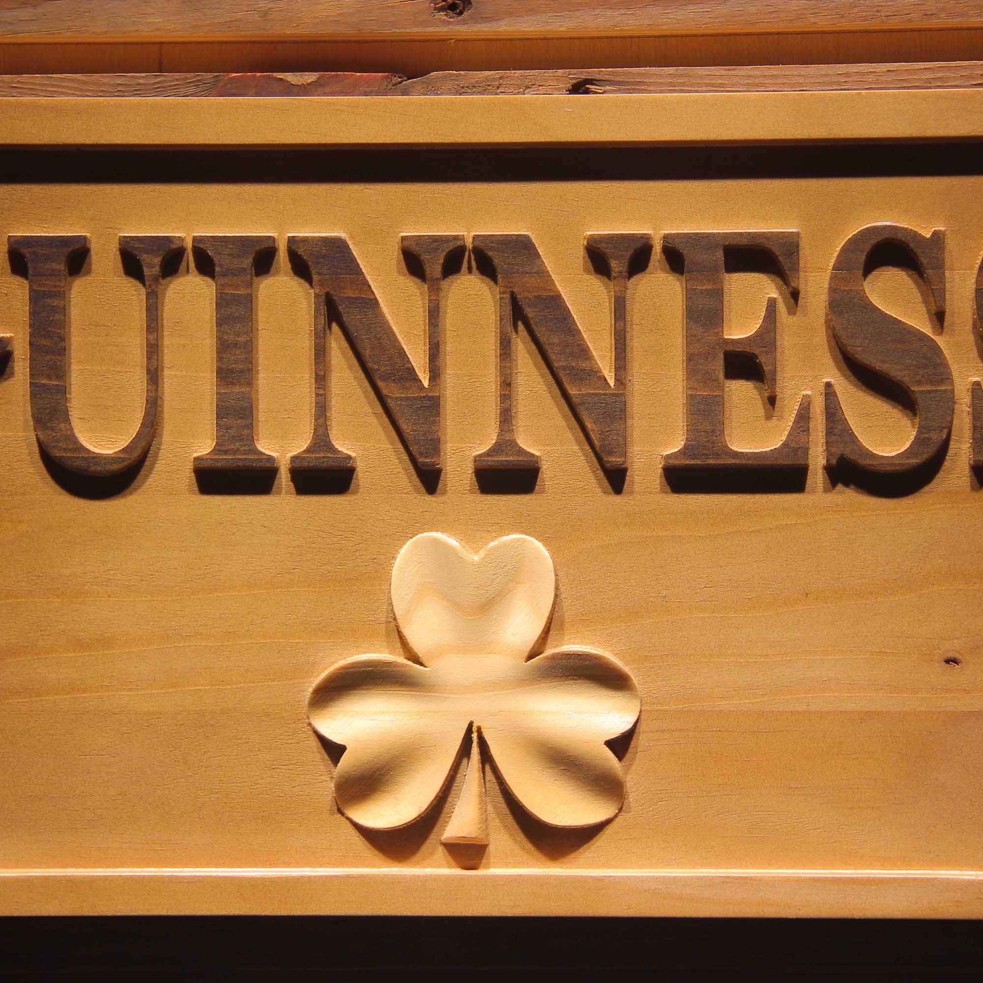 Guinness Shamrock 3D Wooden Engrave Sign