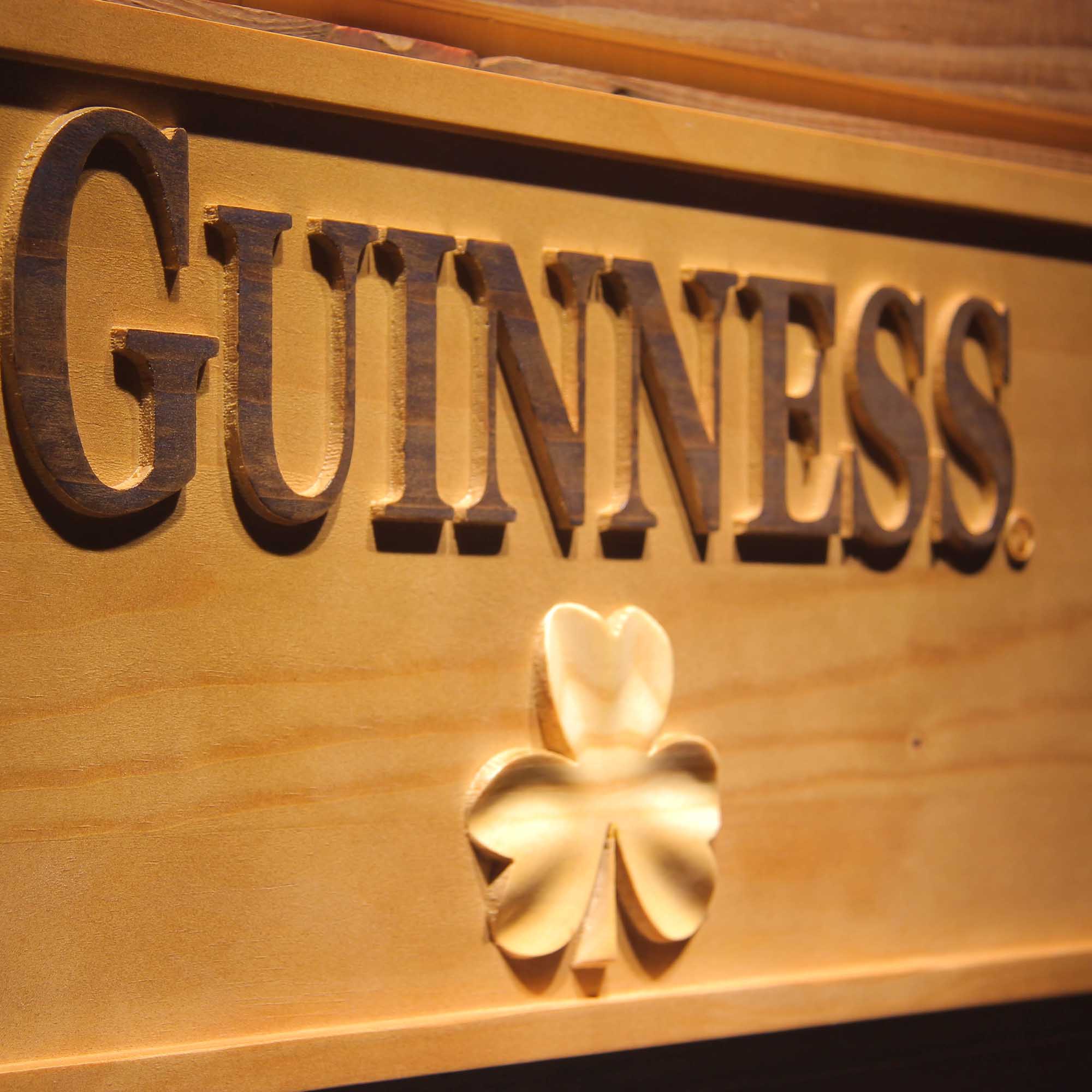 Guinness Shamrock 3D Wooden Engrave Sign