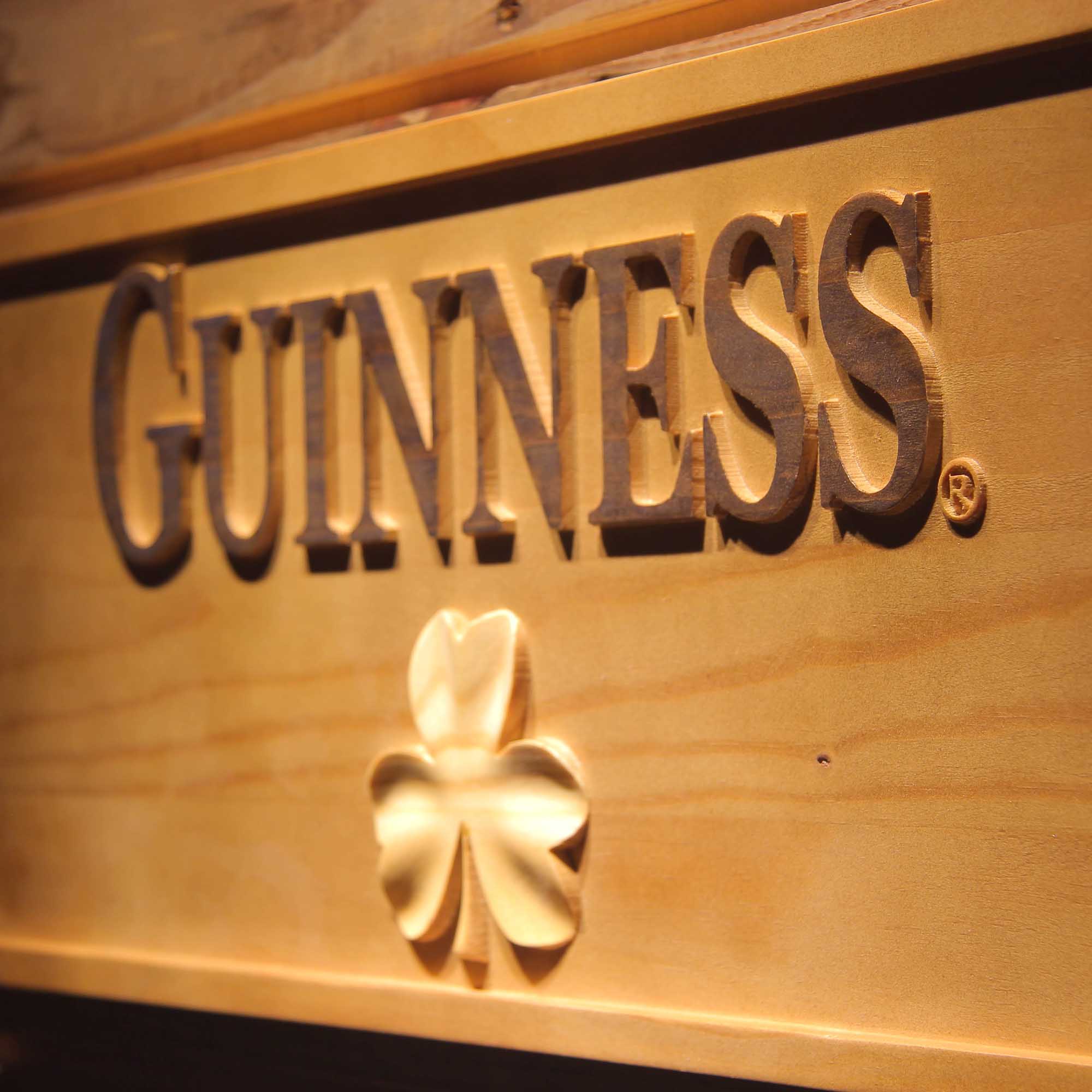 Guinness Shamrock 3D Wooden Engrave Sign