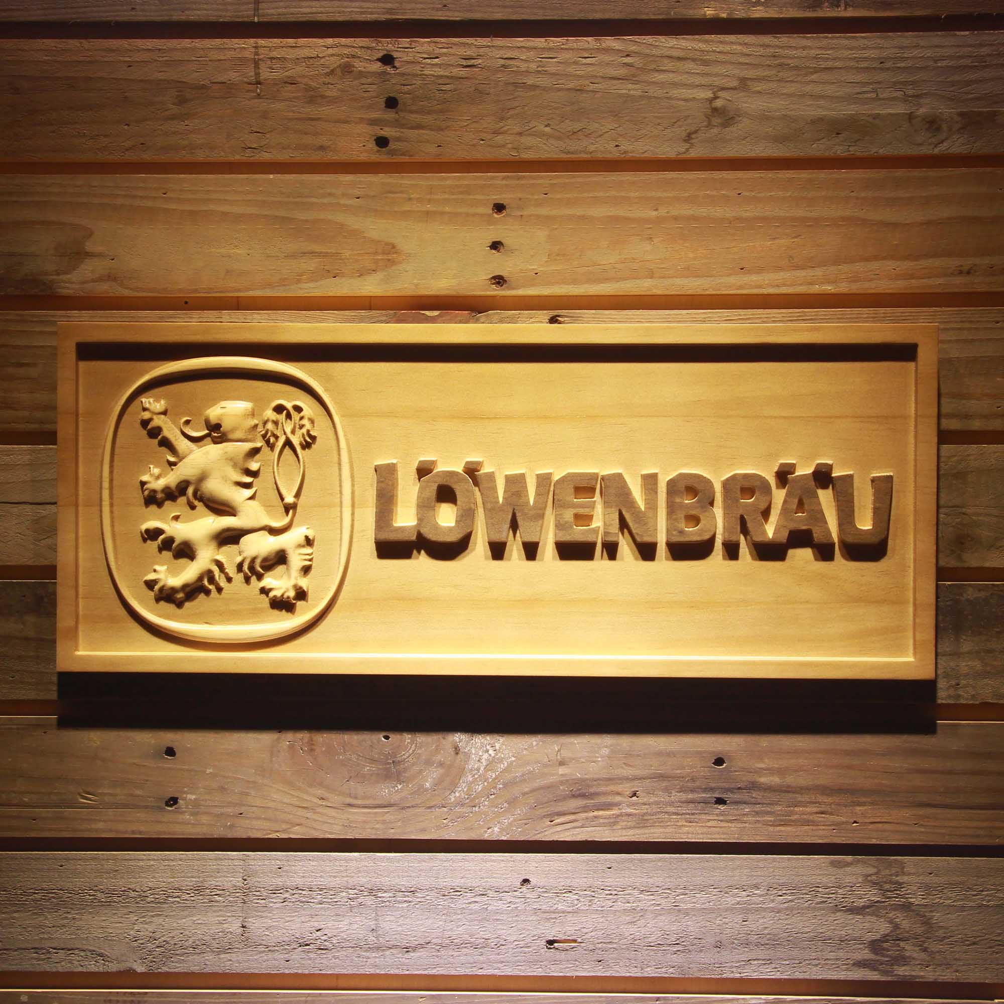 Lowenbrau Beer 3D Wooden Engrave Sign