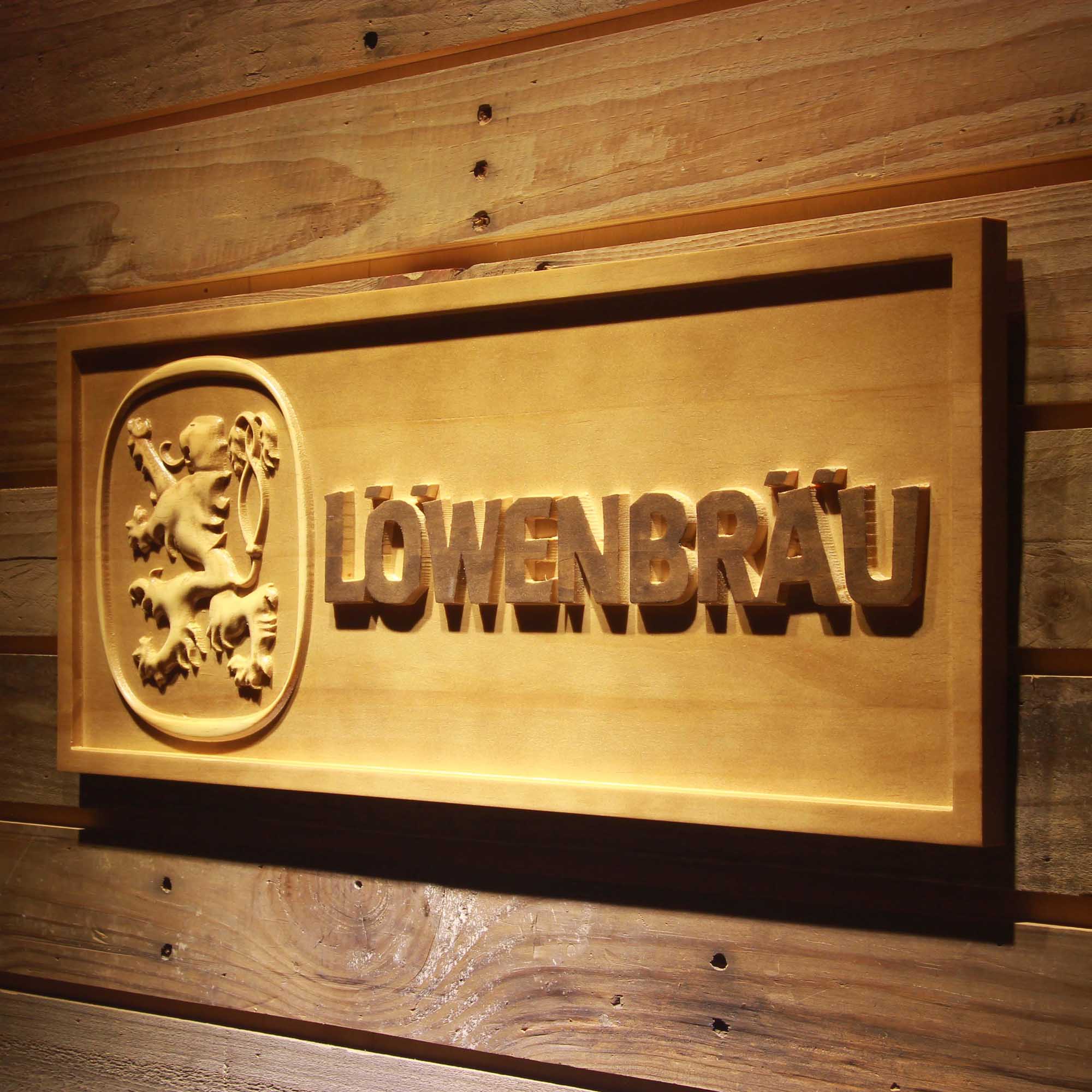 Lowenbrau Beer 3D Wooden Engrave Sign