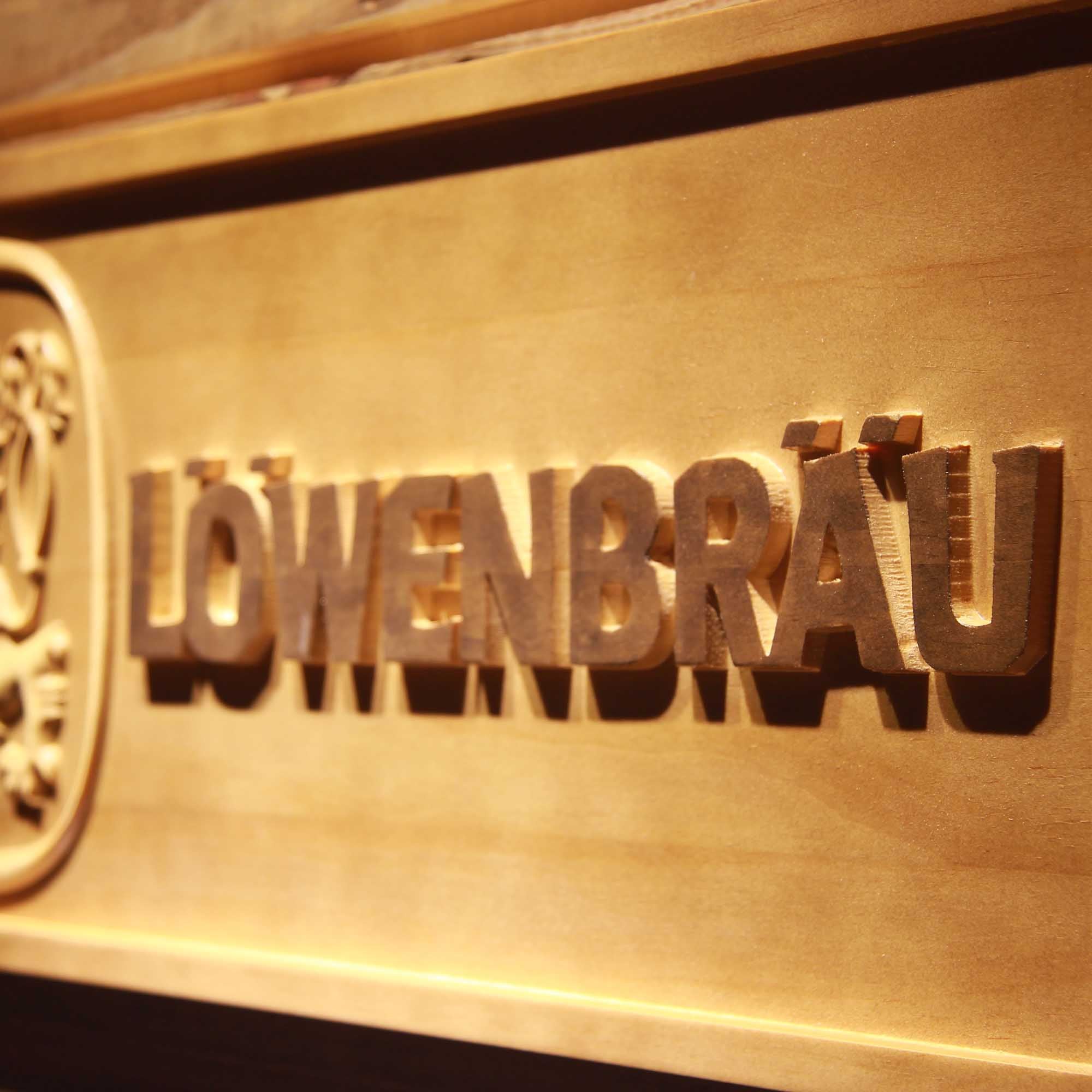 Lowenbrau Beer 3D Wooden Engrave Sign