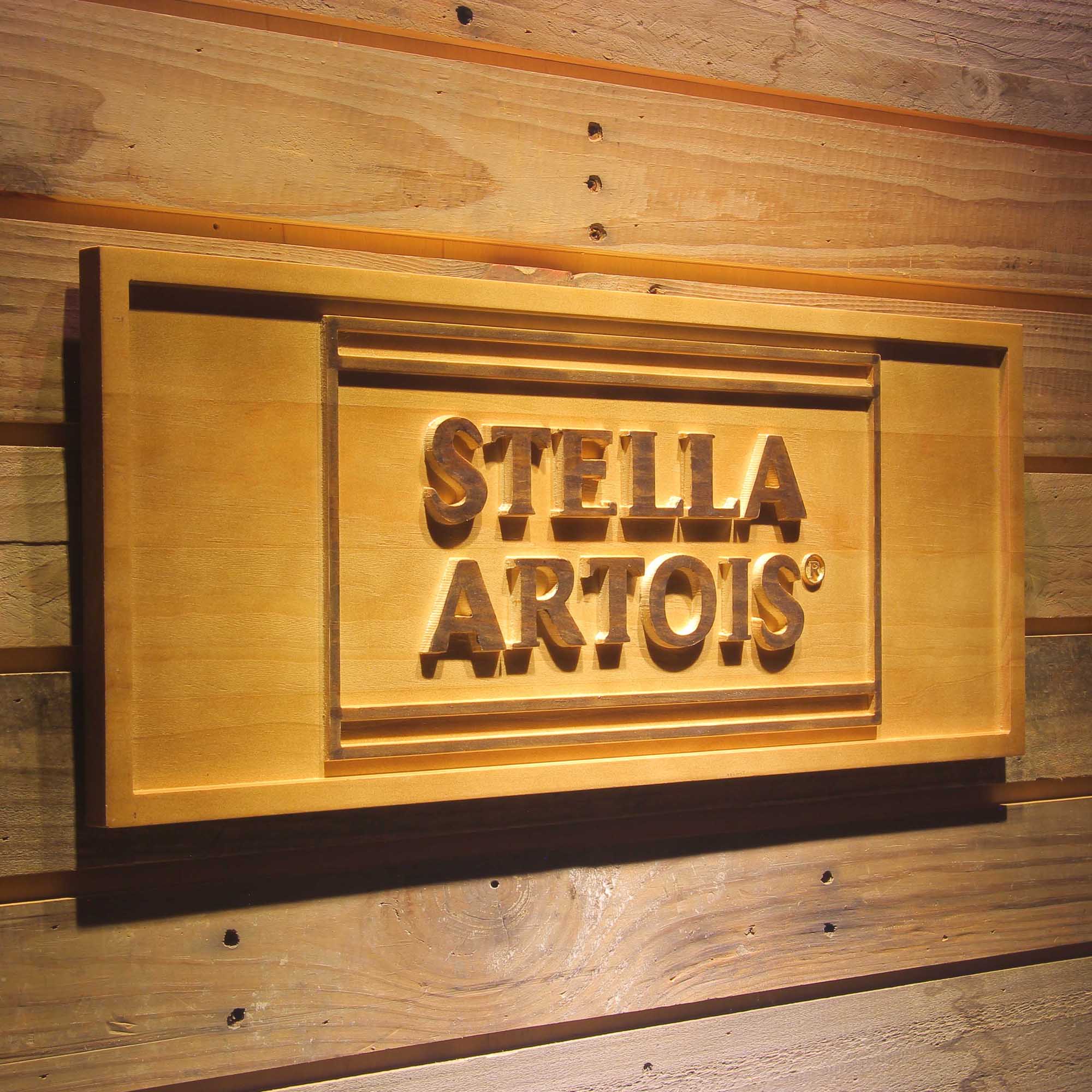 Stella Artois Beer Bar 3D Wooden Engrave Sign